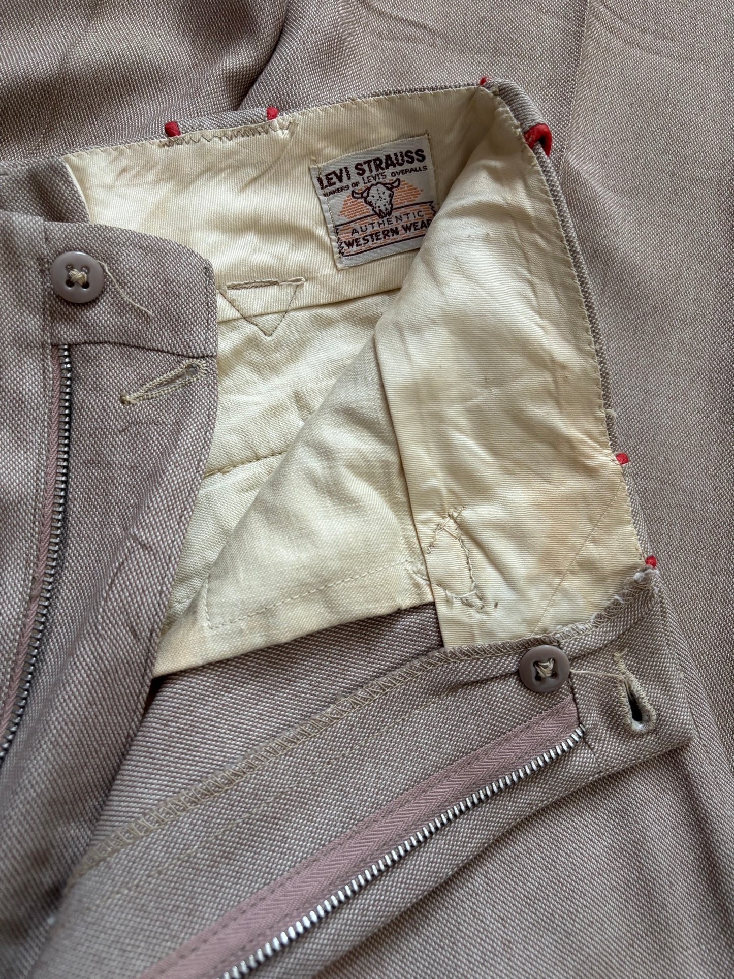 Rare 1940s Levis Shorthorn Gabardine Western Pants Red Piping