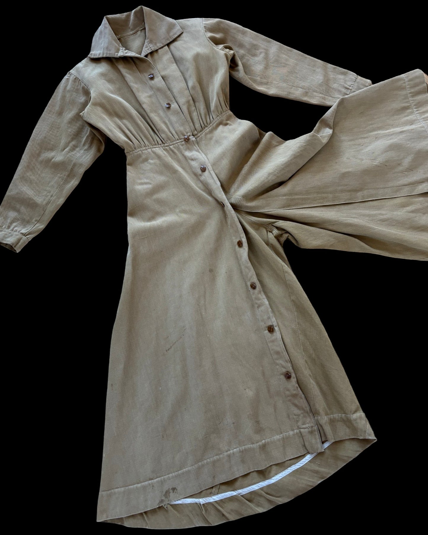 * Flash Sale * RARE 1910s Khaki Womens Riding Habit Divideded Skirt / Sportswear Jumpsuit