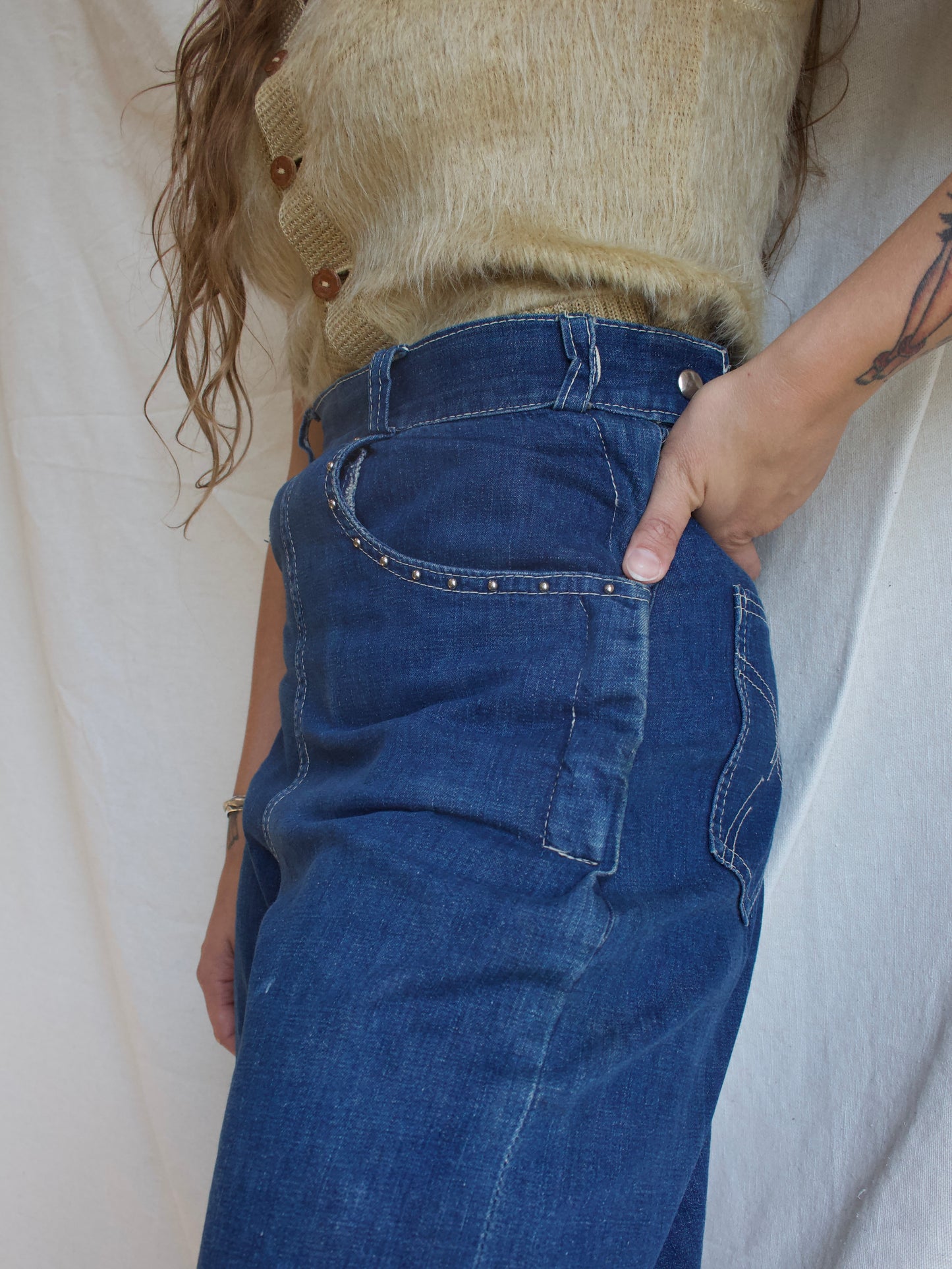 1950s Studded Dark Wash Side Zip Jeans