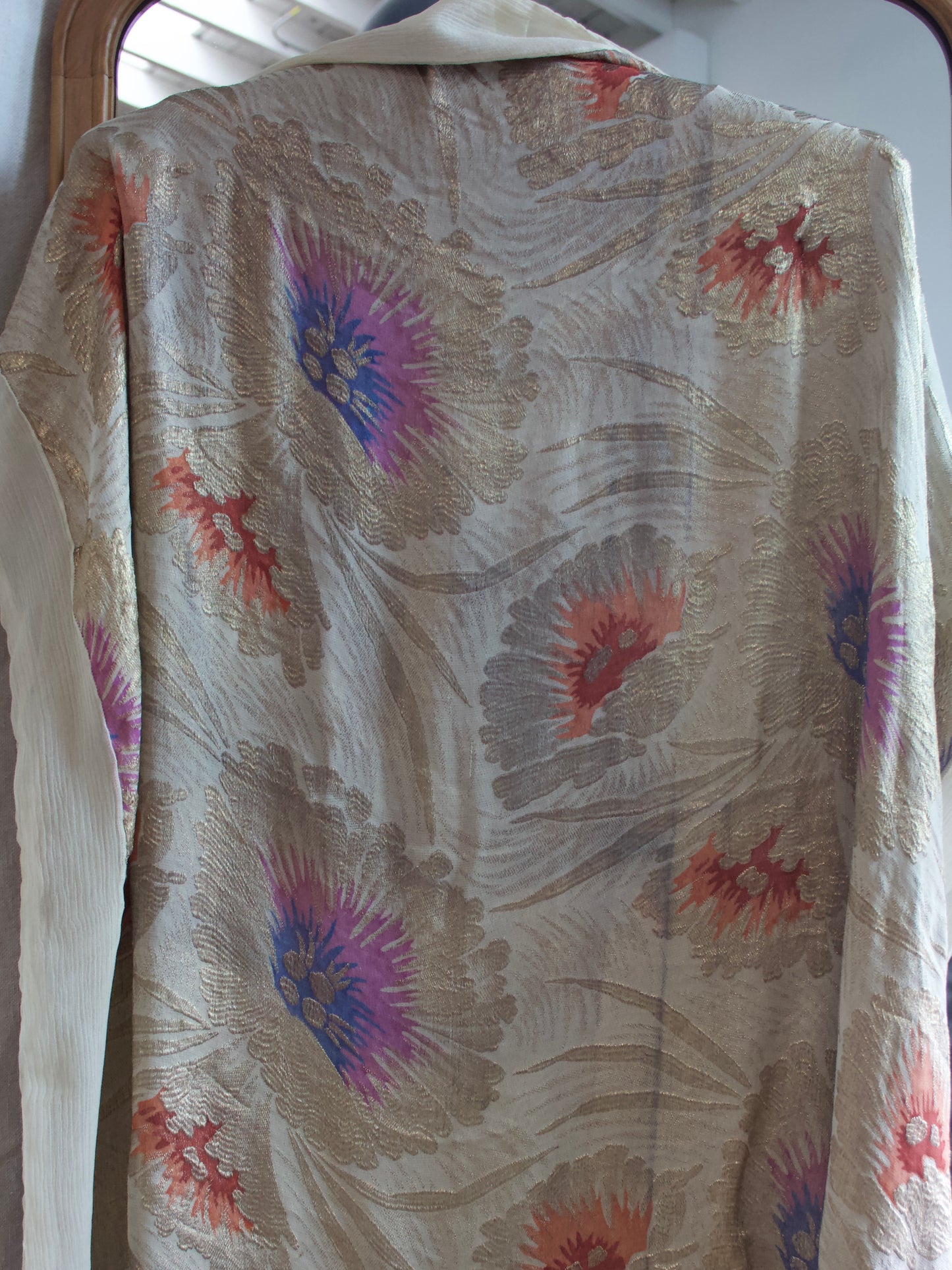 1930s Floral Lamé Chiffon Shawl W* Shoulder Straps