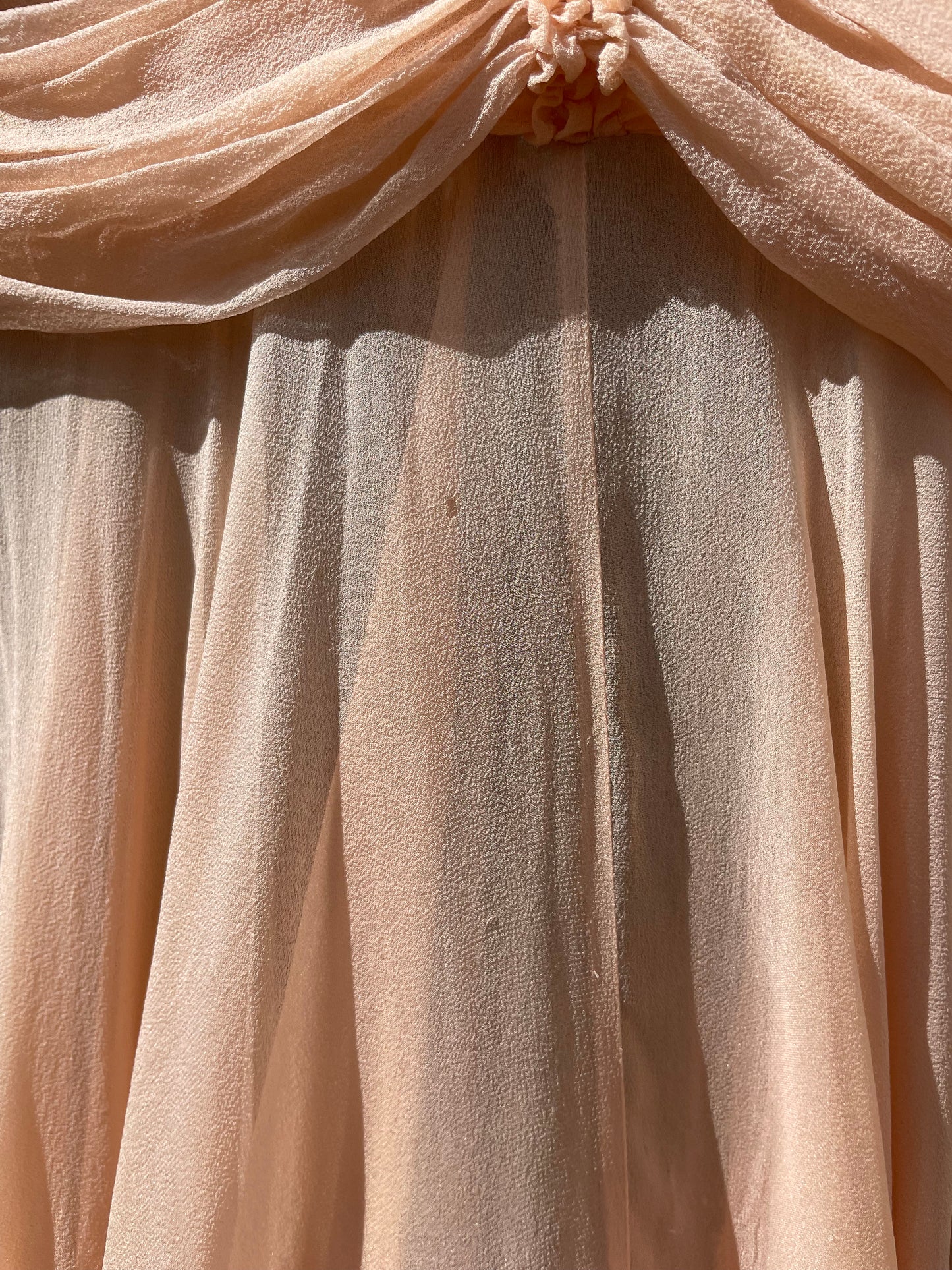 1940s I. Magnin Ballet Pink Shirred Silk Chiffon Dress