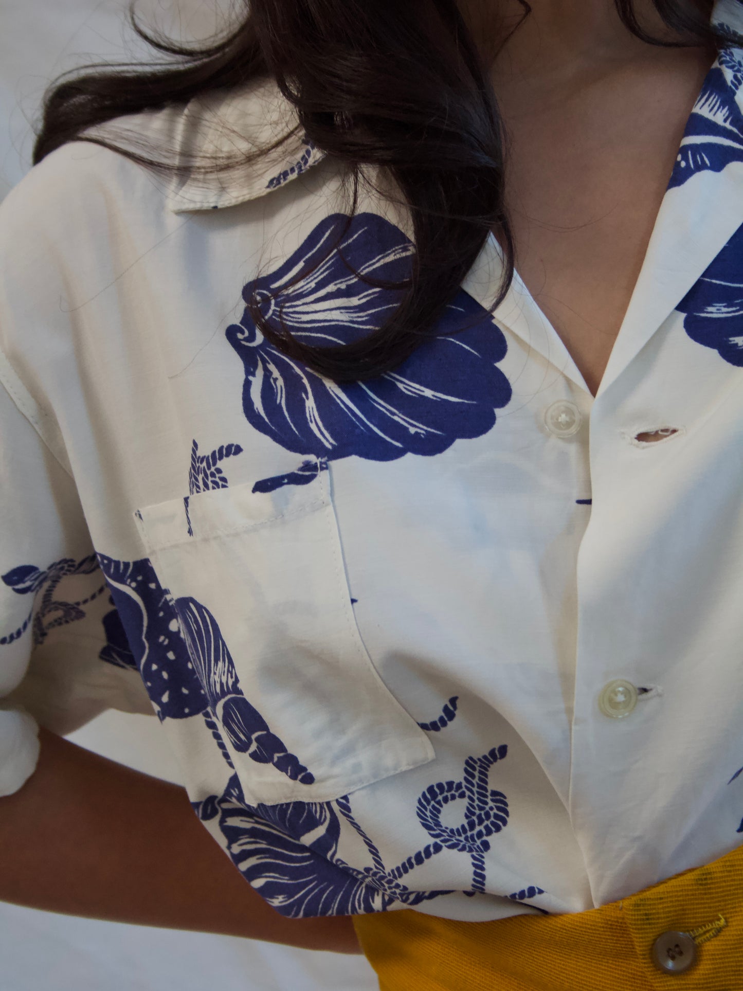 1940s Nautical Sea Shell Print Rayon Shirt