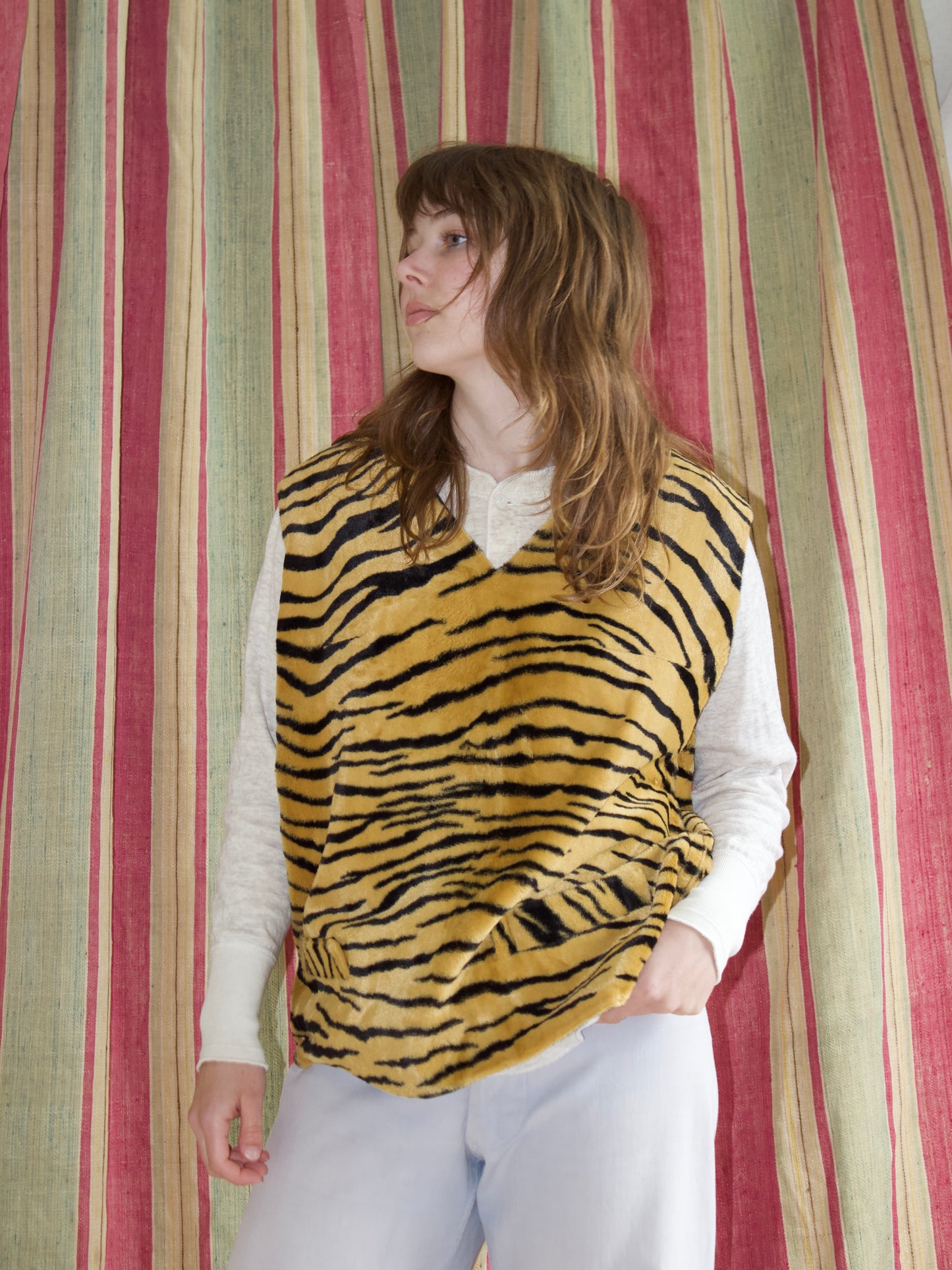 1950s Deadstock Tiger Print Faux Fur Vest