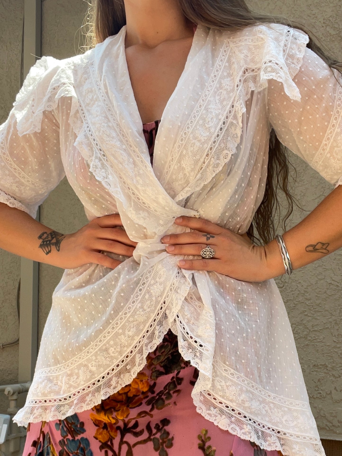 Antique Edwardian Swiss Dot Valenciennes Lace Wrap Summer Jacket