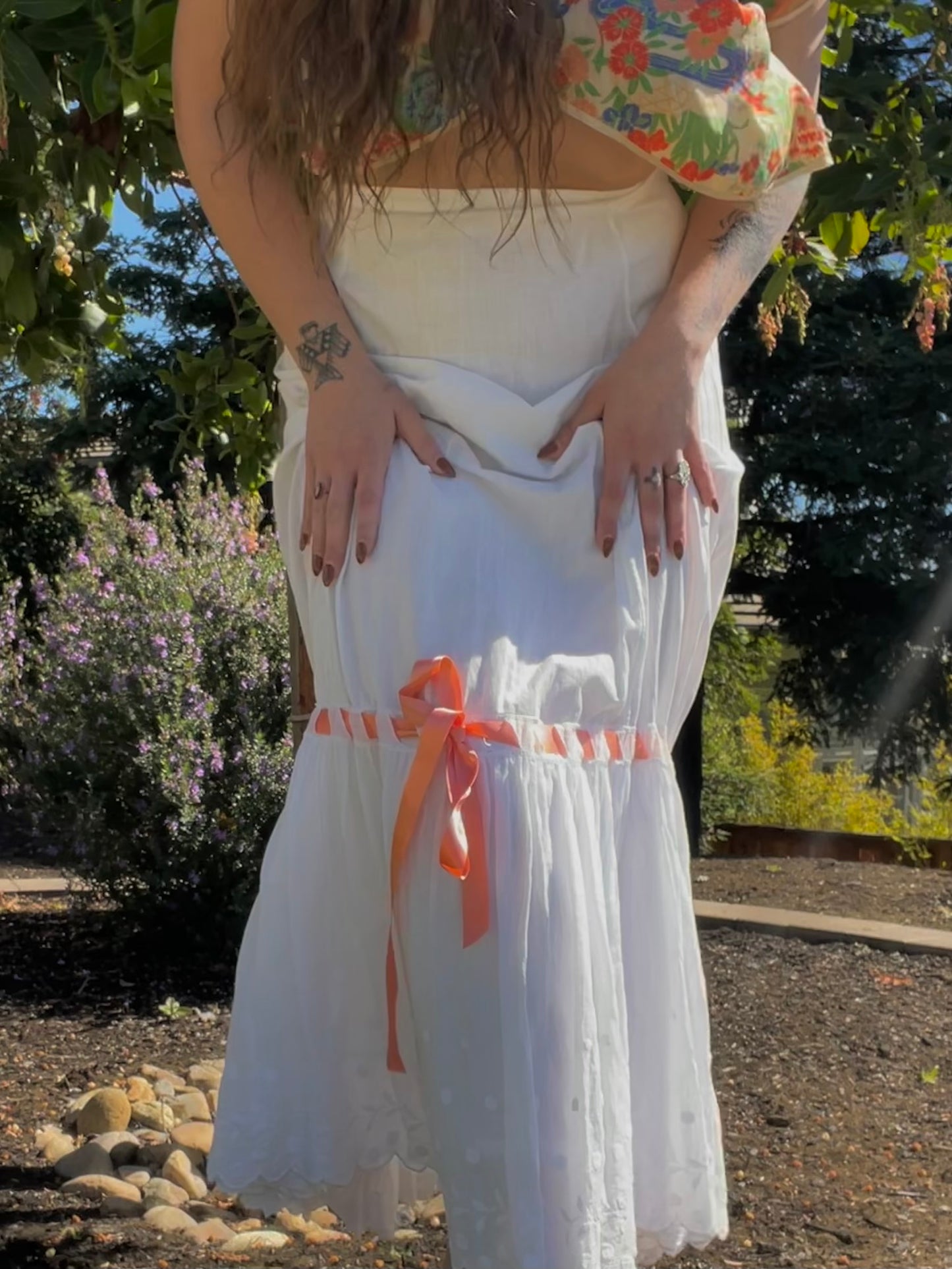 Edwardian Embroidered Cotton Woven Ribbon Skirt