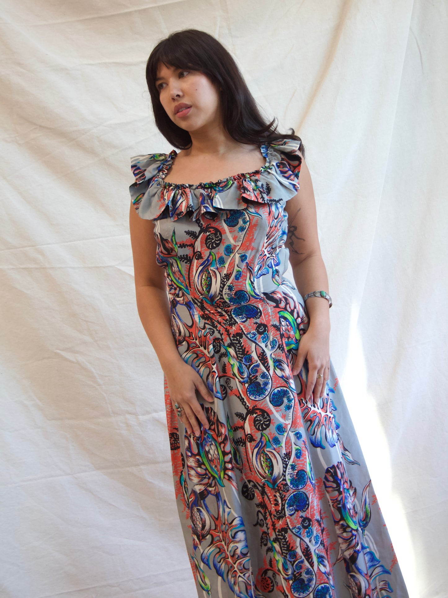 1940s Hawaiian Silk Holo Muu Dress