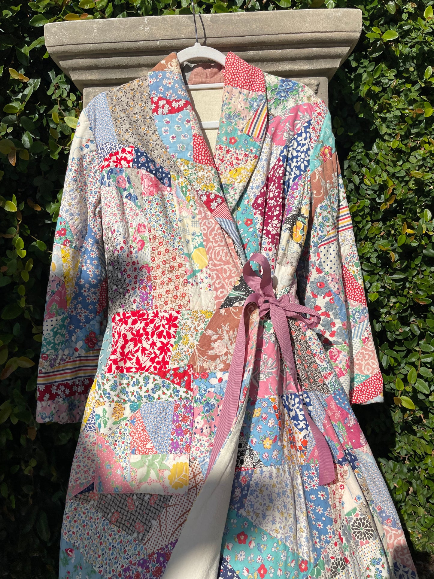 Rare 1930s Floor Length Cotton Crazy Quilt Dressing Gown