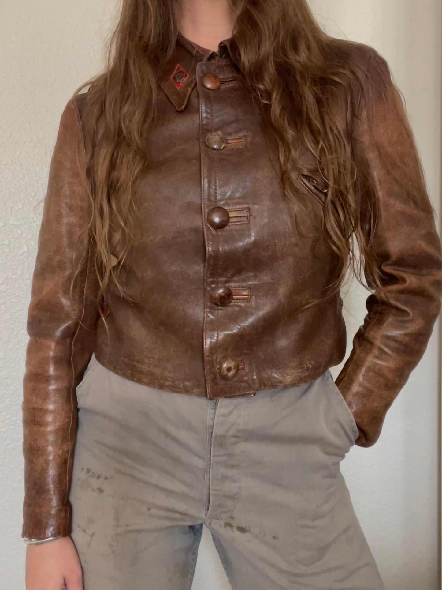 Rare 1940s Spanish Leather Side-Cinch Motorcyclist Jacket