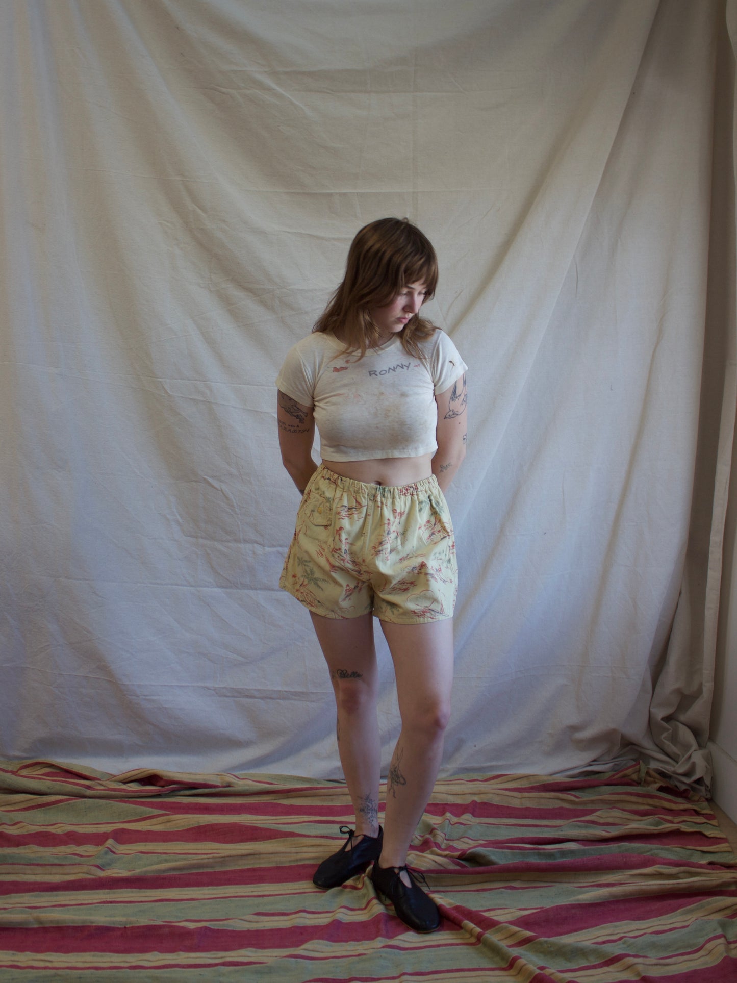 1940s/1950s Hawaiiana Surfer Print Swim/Play Shorts