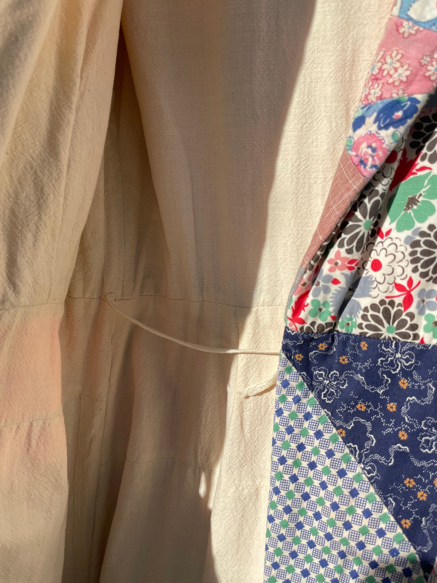 Rare 1930s Floor Length Cotton Crazy Quilt Dressing Gown