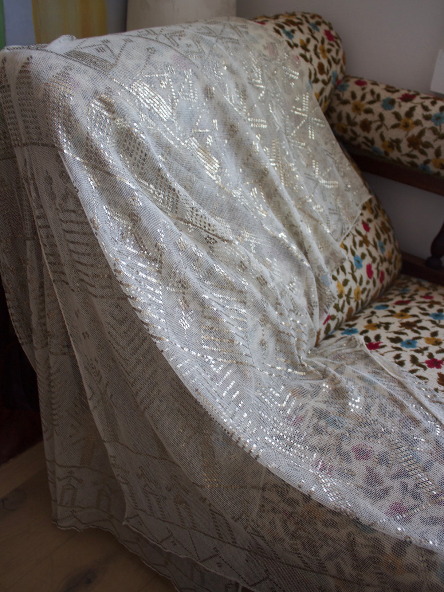 Antique 1920s Cream Assuit Hammered Metal Shawl