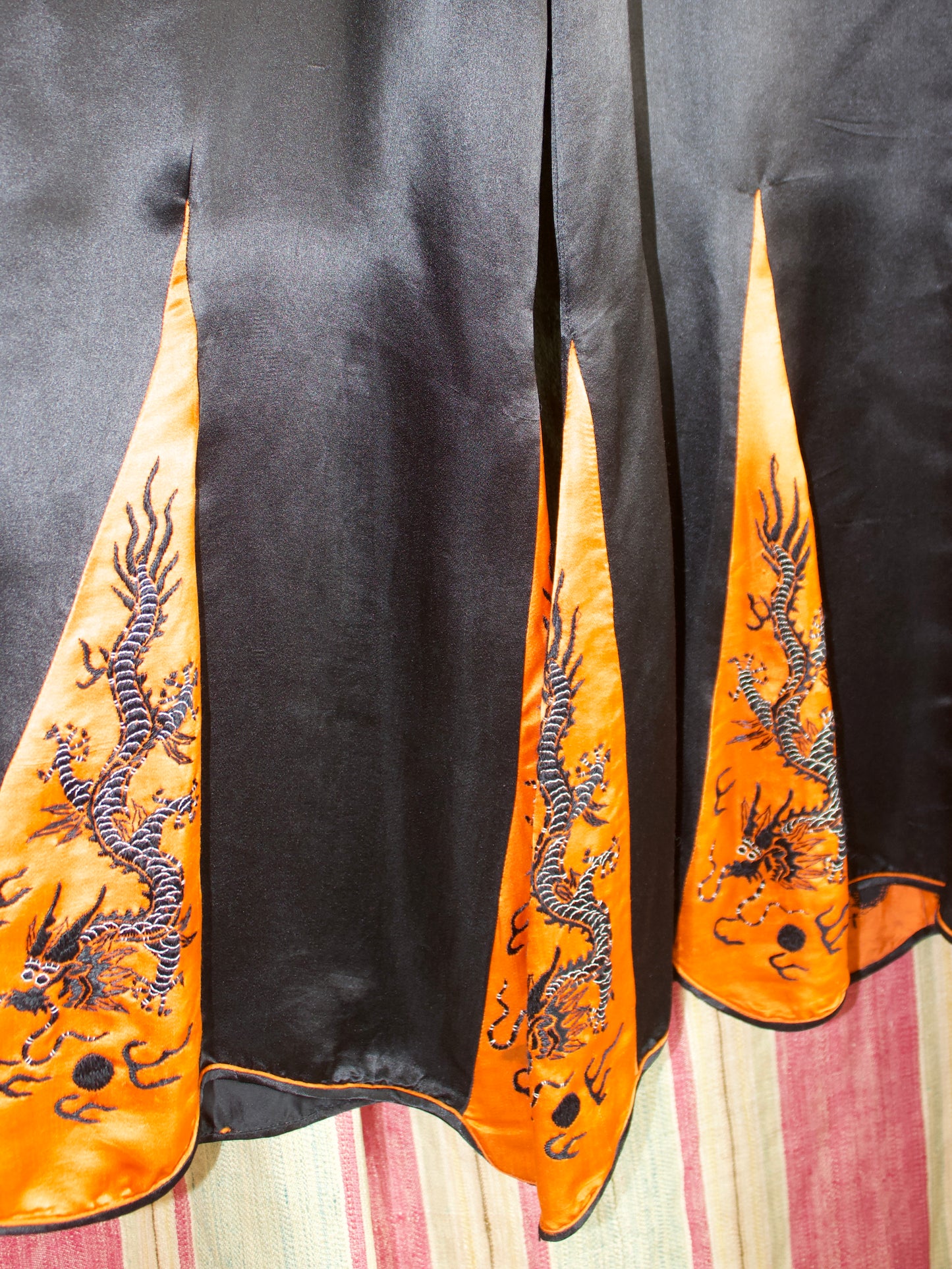 Antique 1920s Silk Wide Leg Chinese Dragon Embroidered 3 PC Lounging Pajamas