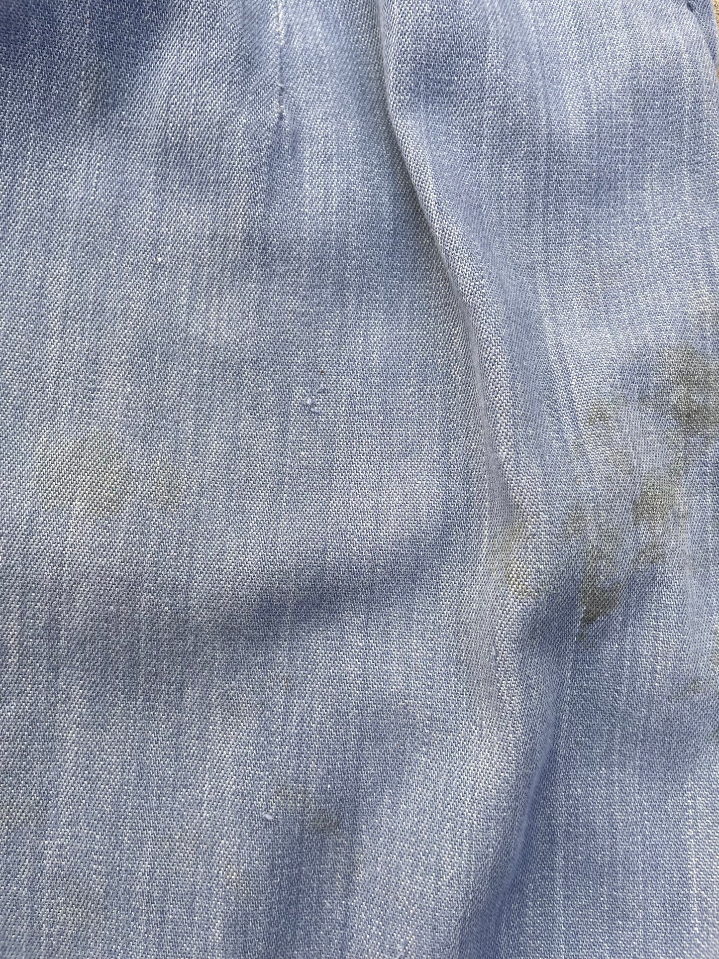 1940s Indigo Cotton Workwear Bib Front Side Button Overalls
