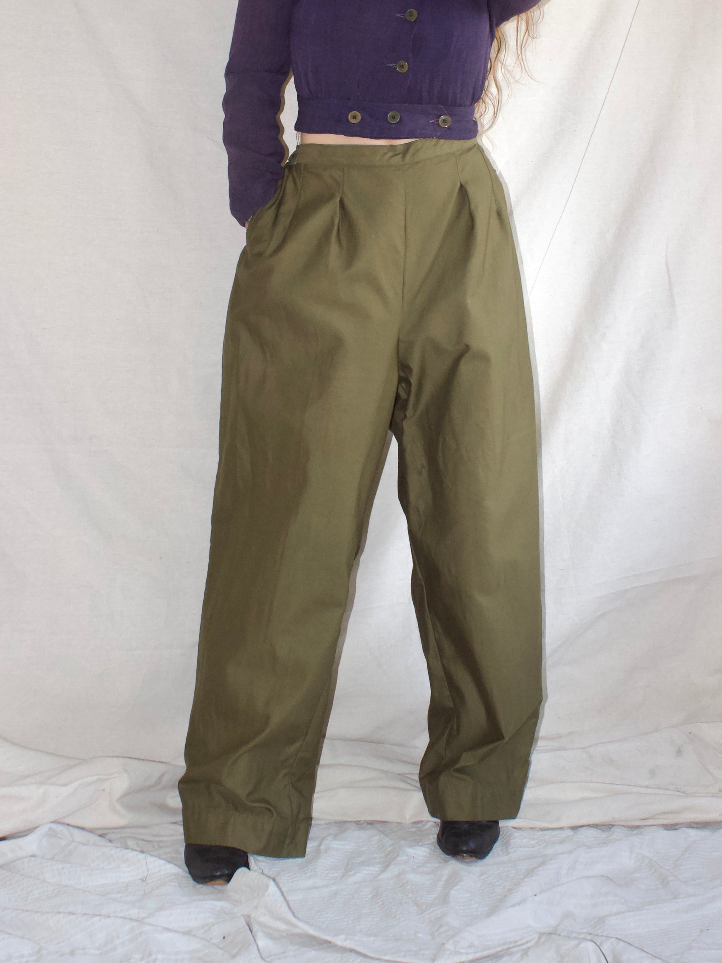 1940s Womens Army Crops (WAC) Military Cotton Sateen Side Button Pants