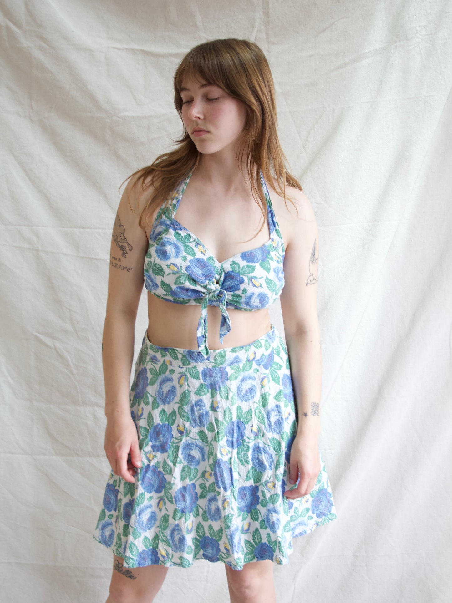 1940s Waffled Cotton Side Button 2 PC Playsuit