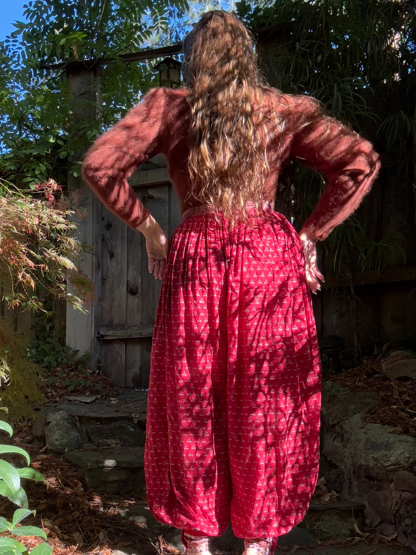 * Flash Sale * 1970s 'Adini’ Block Printed Indian Cotton Side Button Harem Pants