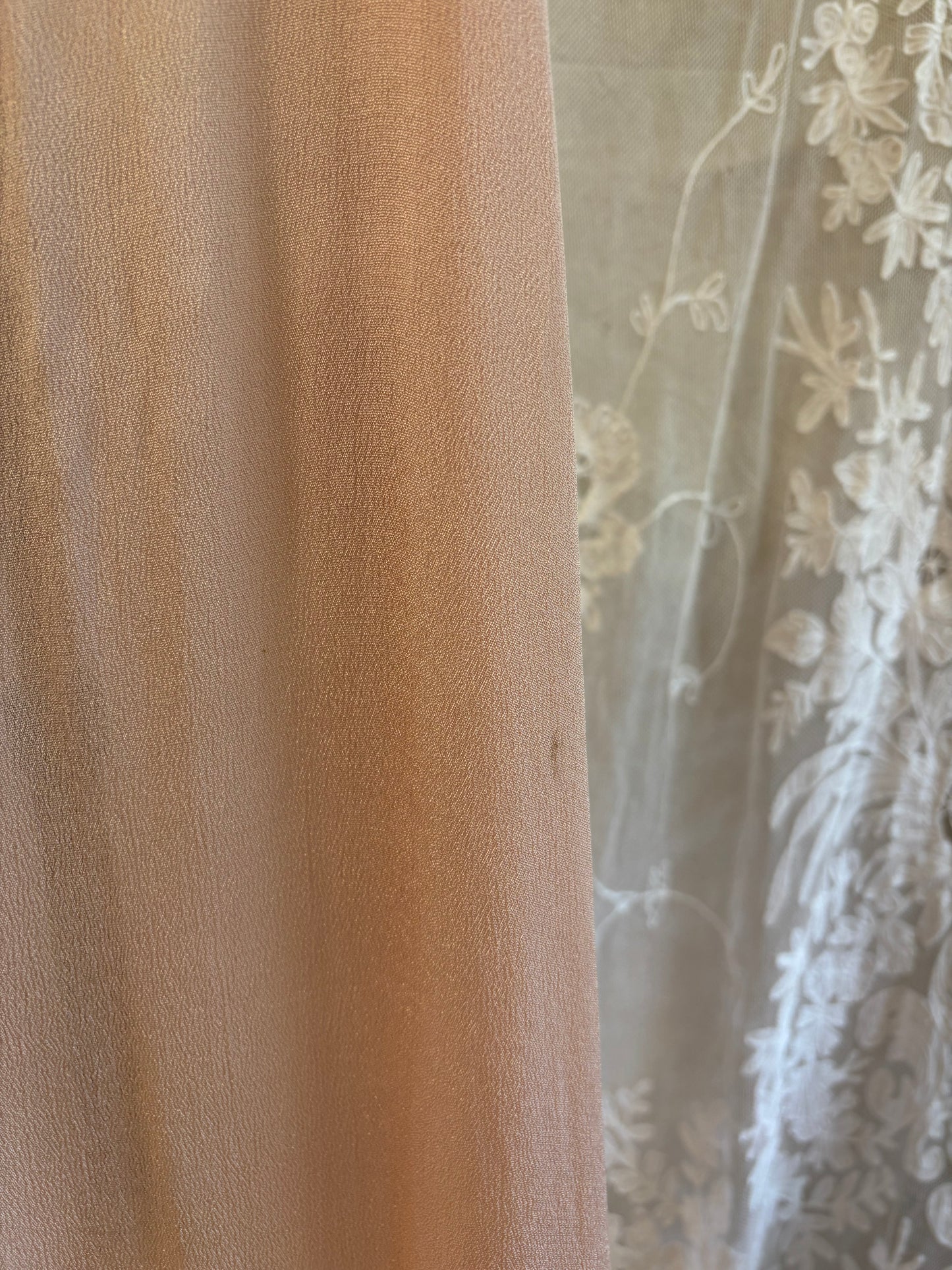 Antique 1920s Silk Crepe Blush Appliquè Slip Dress
