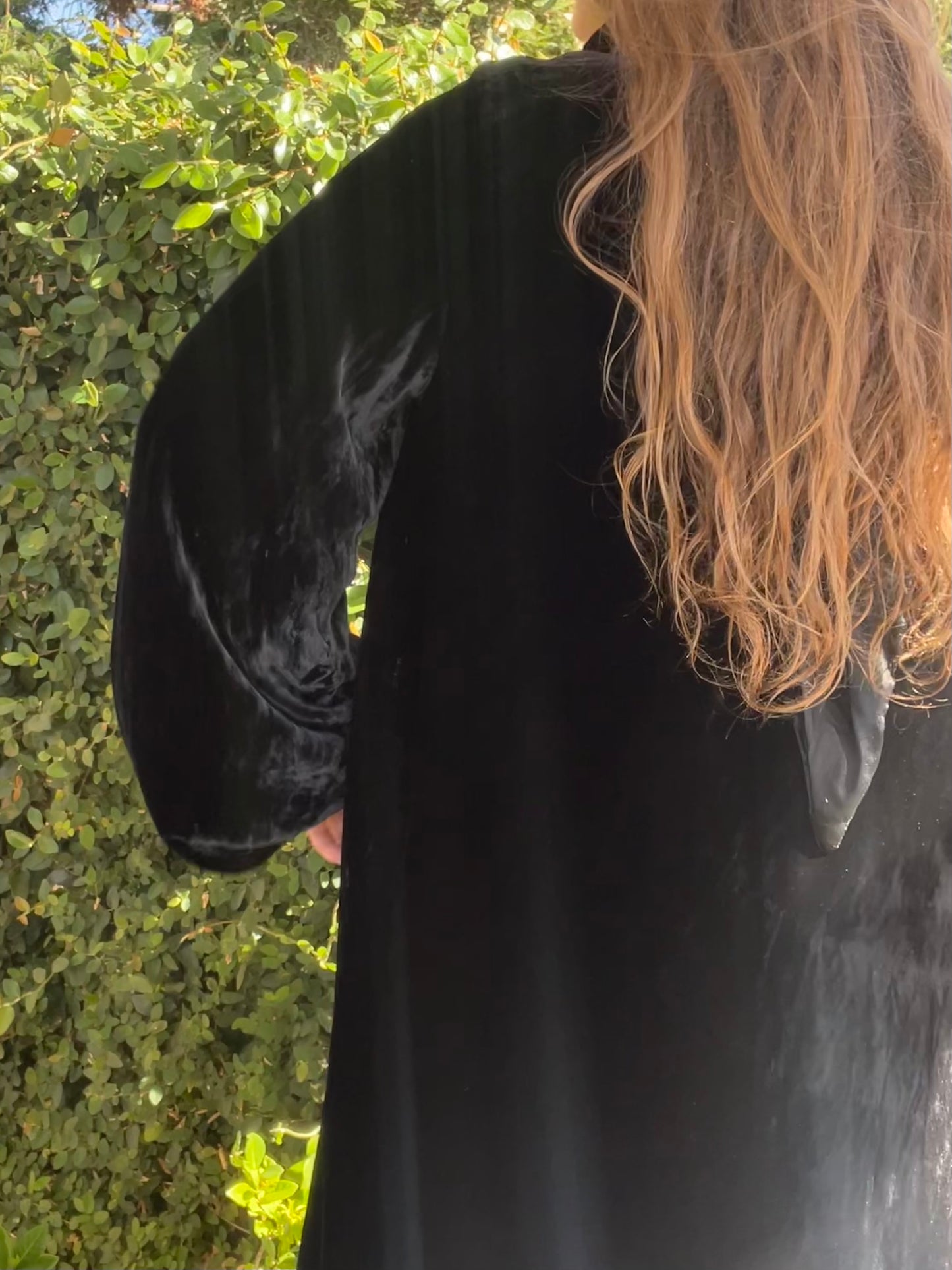 1920s Asymmetrical Collar Noir Silk Velvet Coat