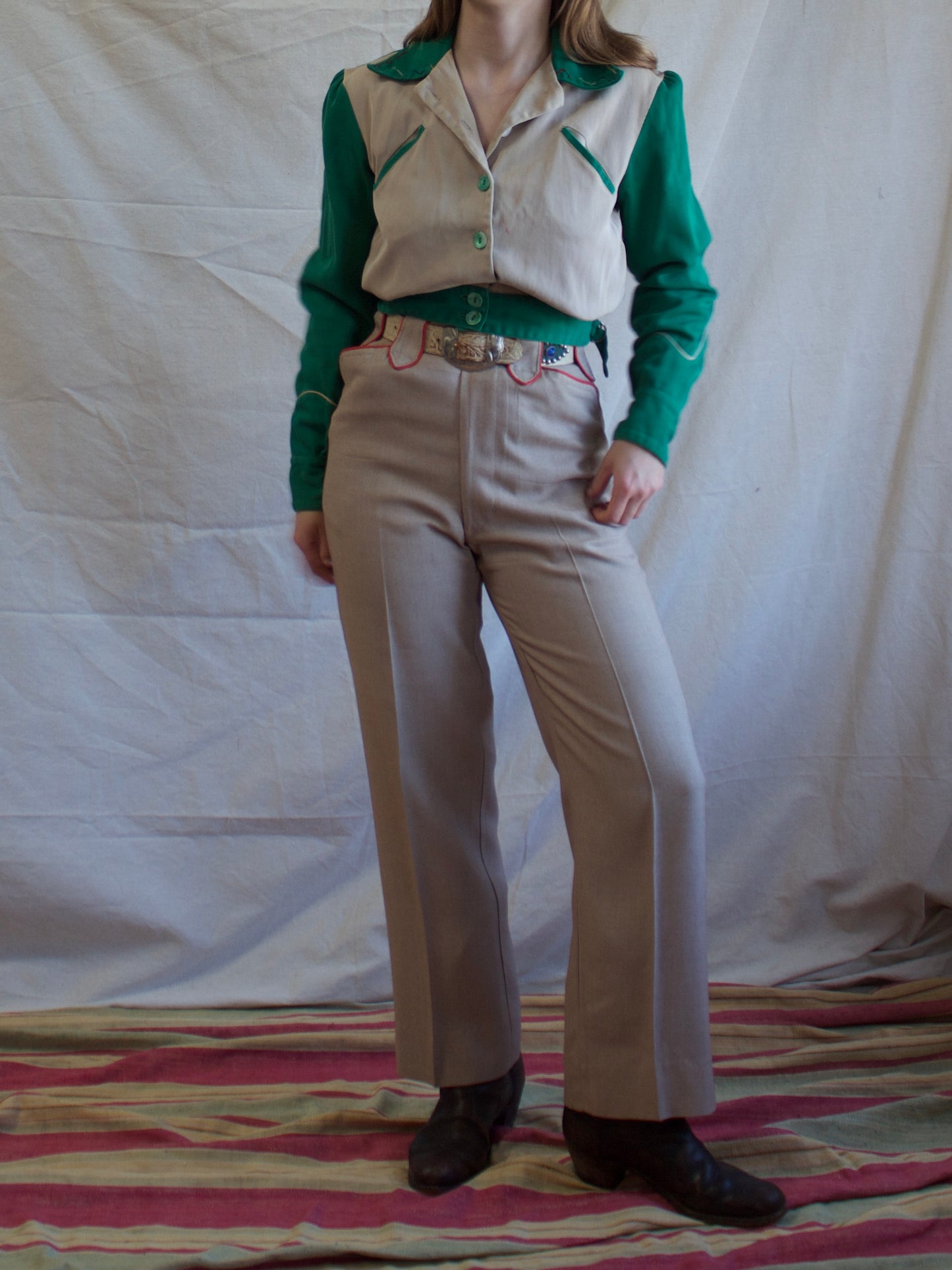 Rare 1940s Levis Shorthorn Gabardine Western Pants Red Piping