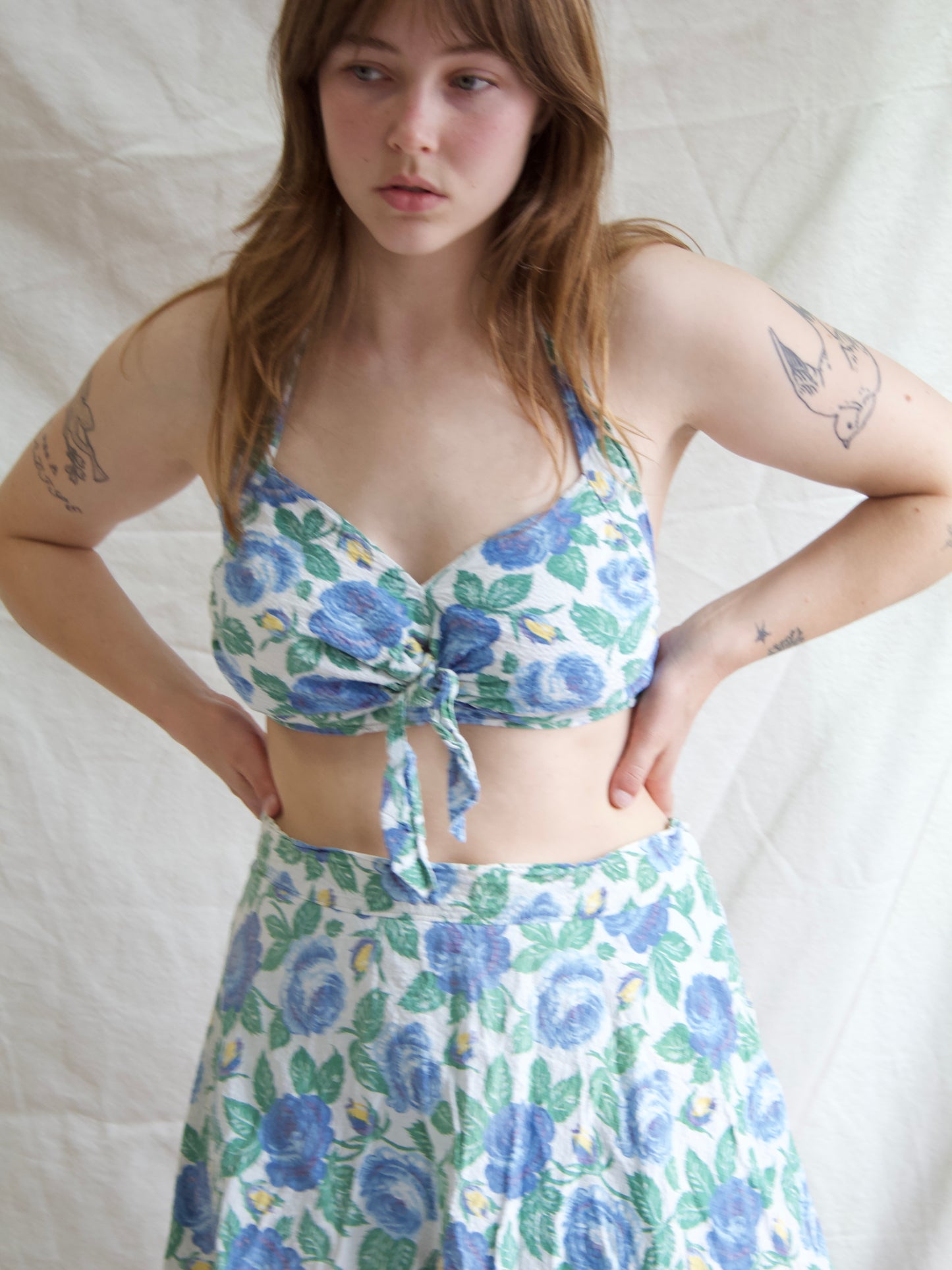 1940s Waffled Cotton Side Button 2 PC Playsuit