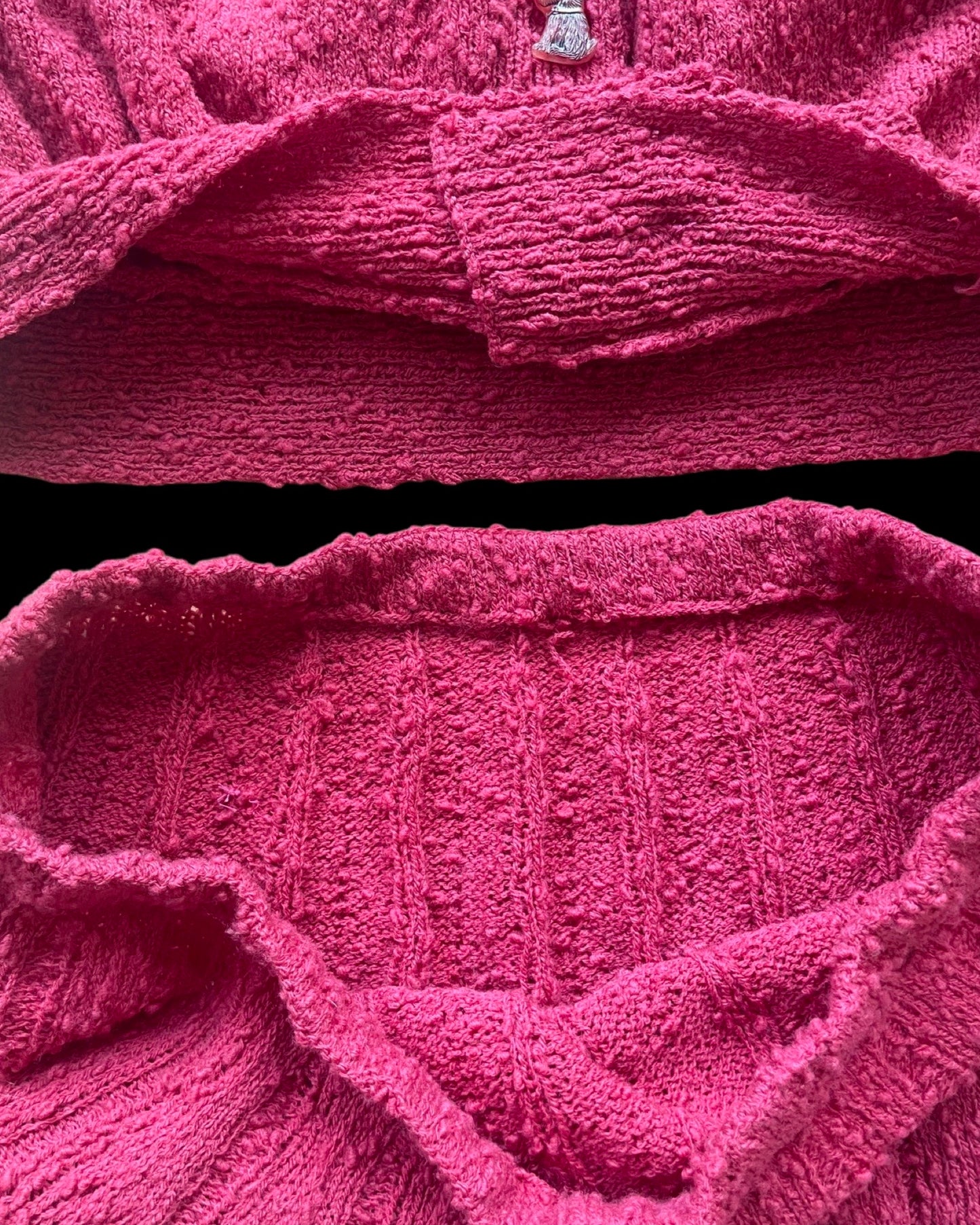 1950s Raspberry Two Piece Bouclé Knit Dress Set With Dog Glass Buttons
