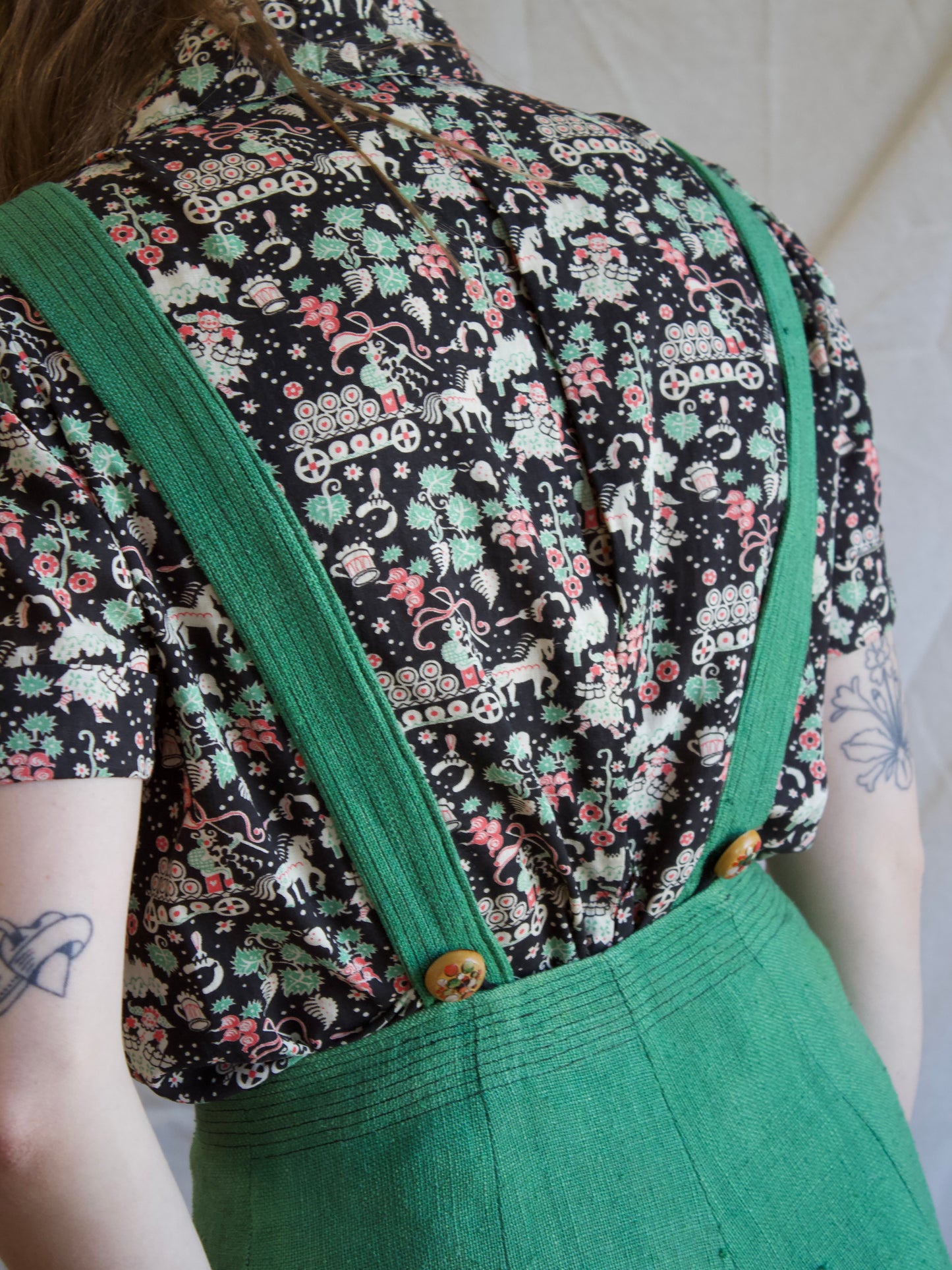 Rare Late 1930s Lanz 3 In One Fall Front Suspender Shortall Set