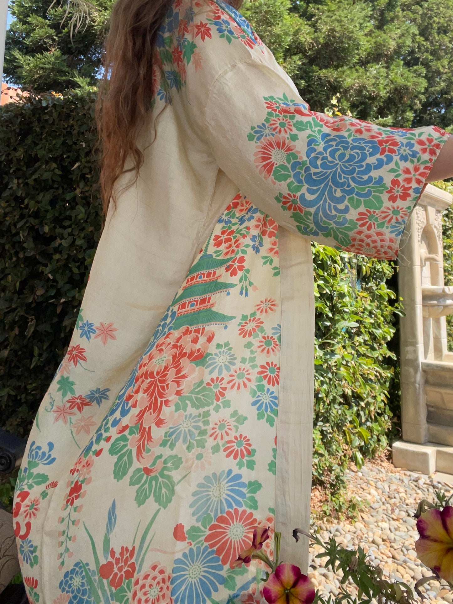 1920s Pongee Silk Japanese Robe Dressing Gown