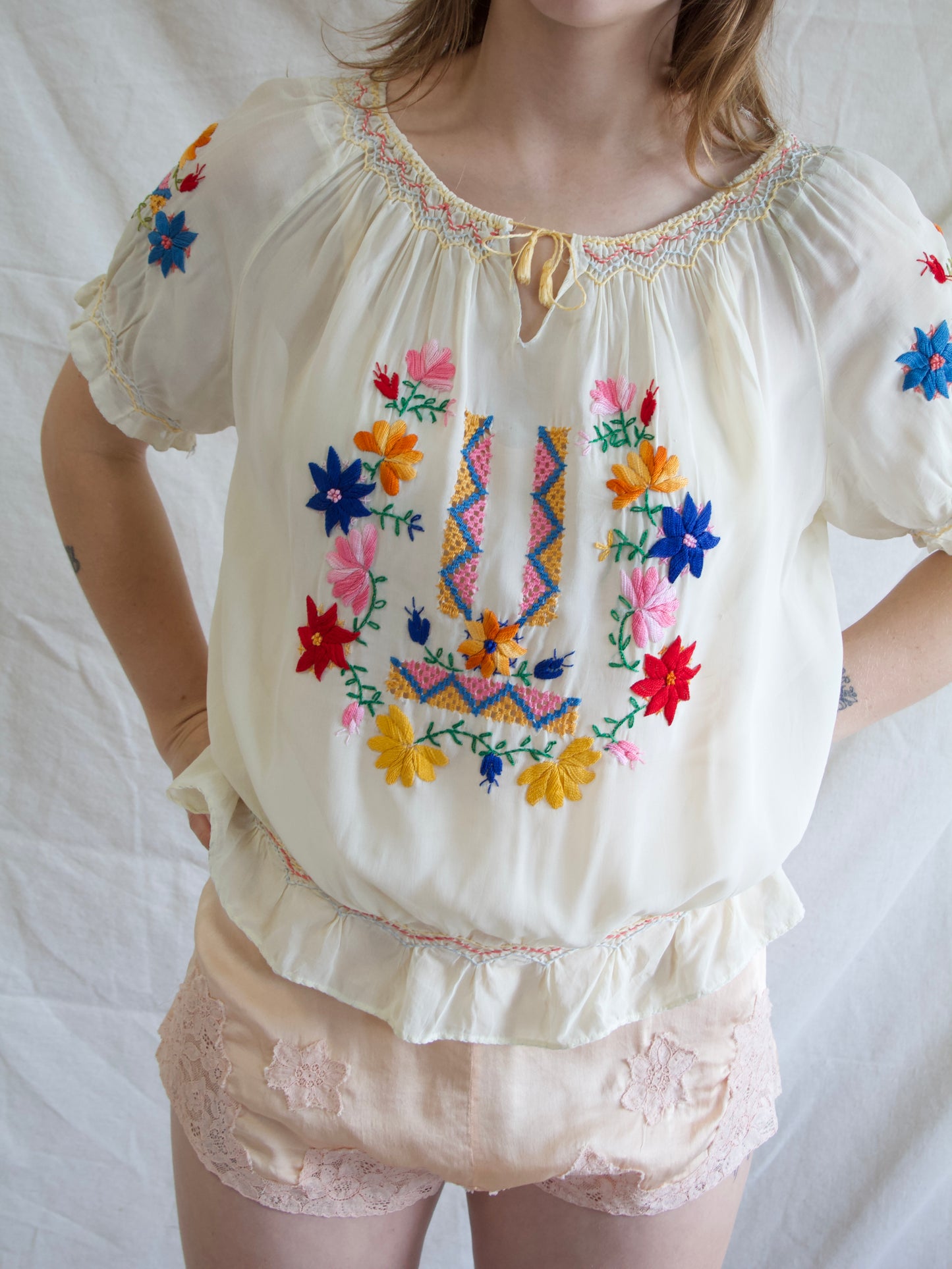 1948 Mexican Embroidered Peasant Blouse