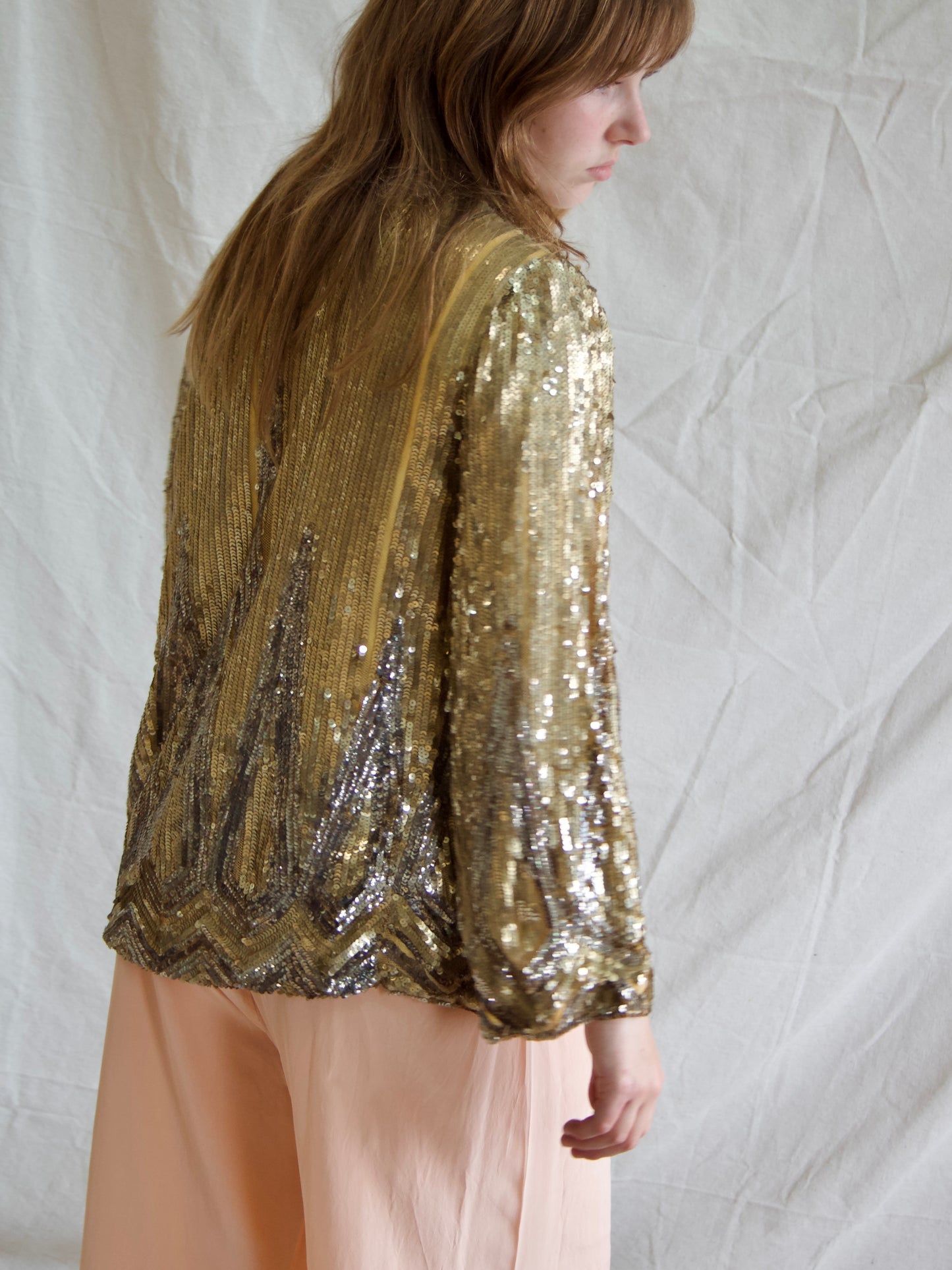 Rare Art Deco French 1930s Hand Embellished Sequin Bell Sleeve Jacket