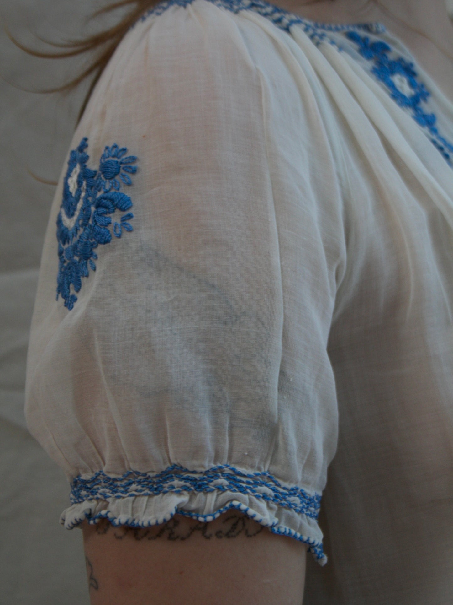 1930s Hungarian Embroidered Folk Cotton Blouse