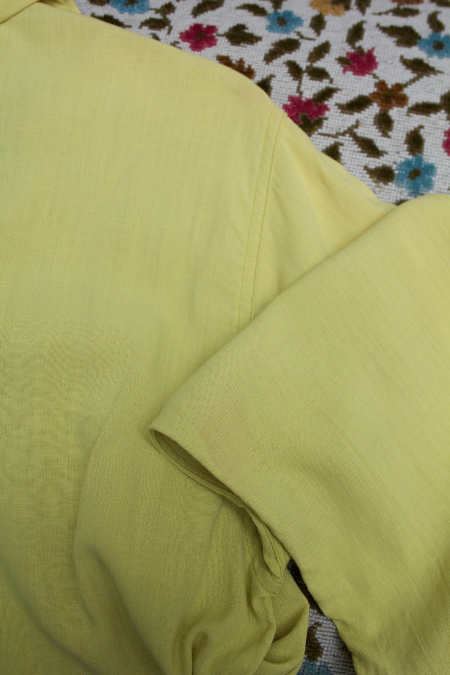 Rare 1950s Vibrant Chartreuse Smocked Gaucho Loop Collar Shirt
