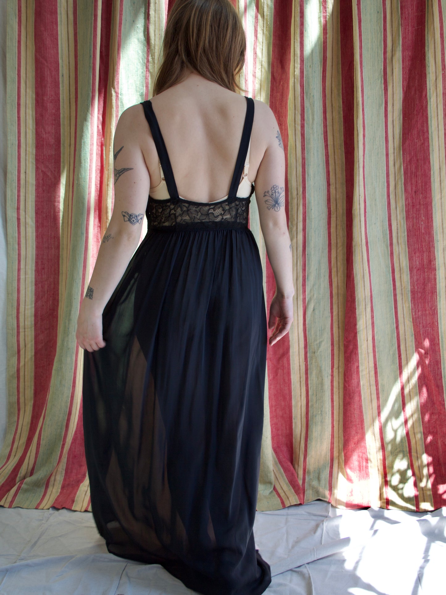 1930s Colorblock Lace & Rayon Satin Slip Dress