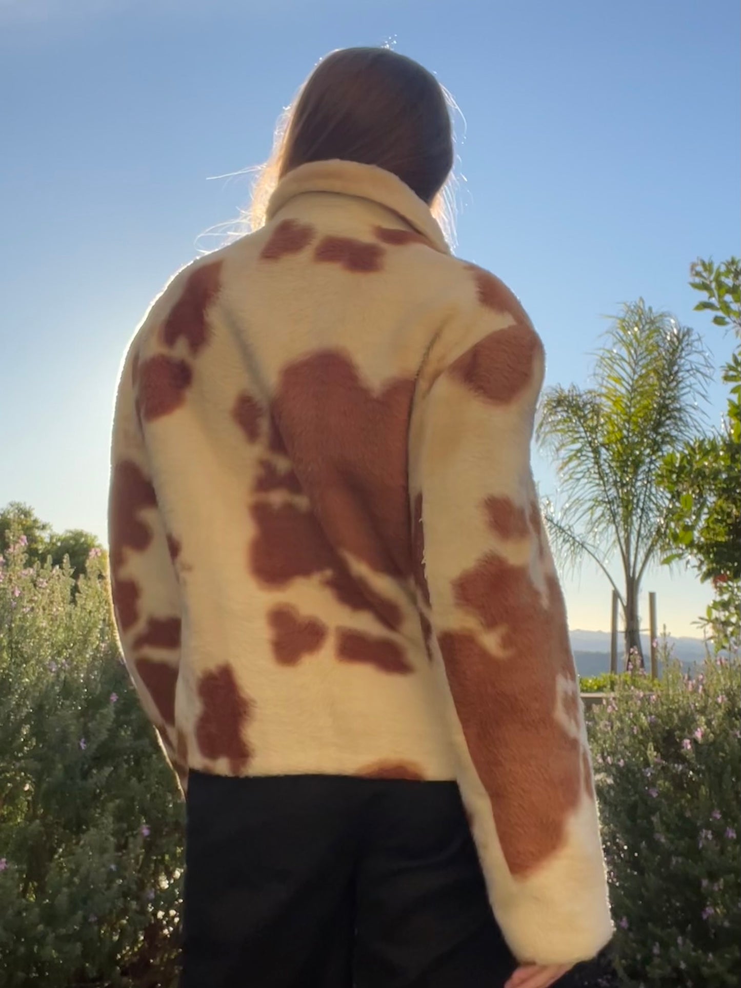 Rare 1960s Plush Faux Cow Print Sherpa Lined Campus Outerwear Jacket