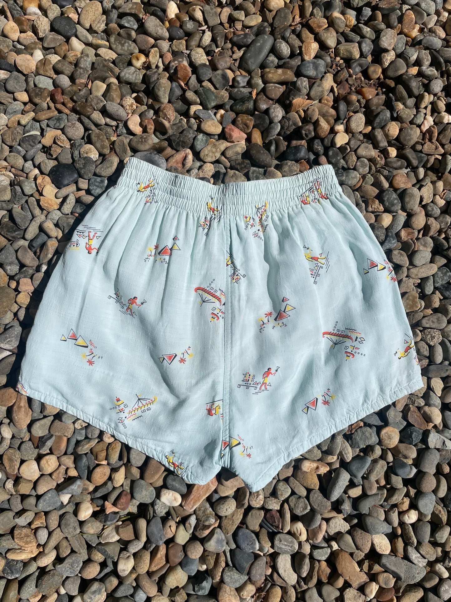 1940s Minty Seafoam Hawaiiana Print Summer Swim/Play Shorts