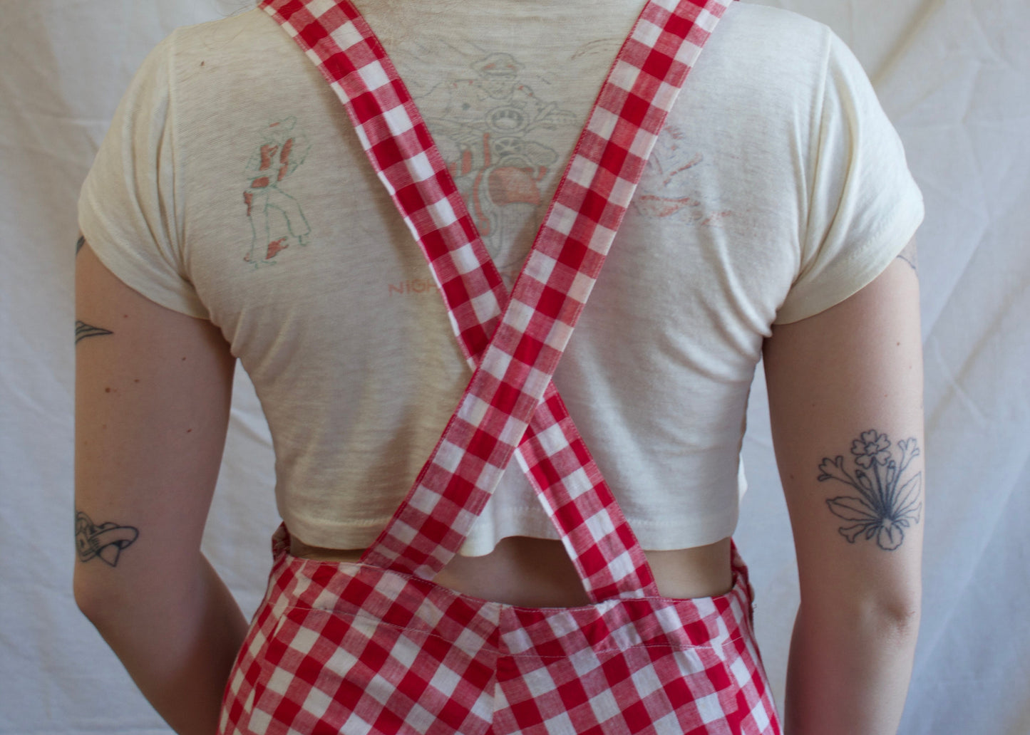 1930s Gingham Cotton Bib Front Side Button Overalls