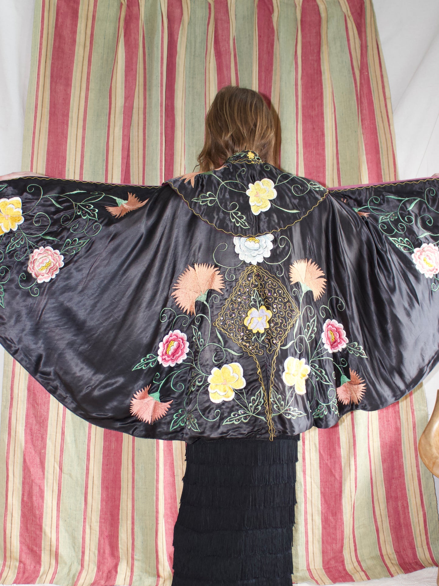 1940s Densely Embroidered Satin Matador / Toreador Cape