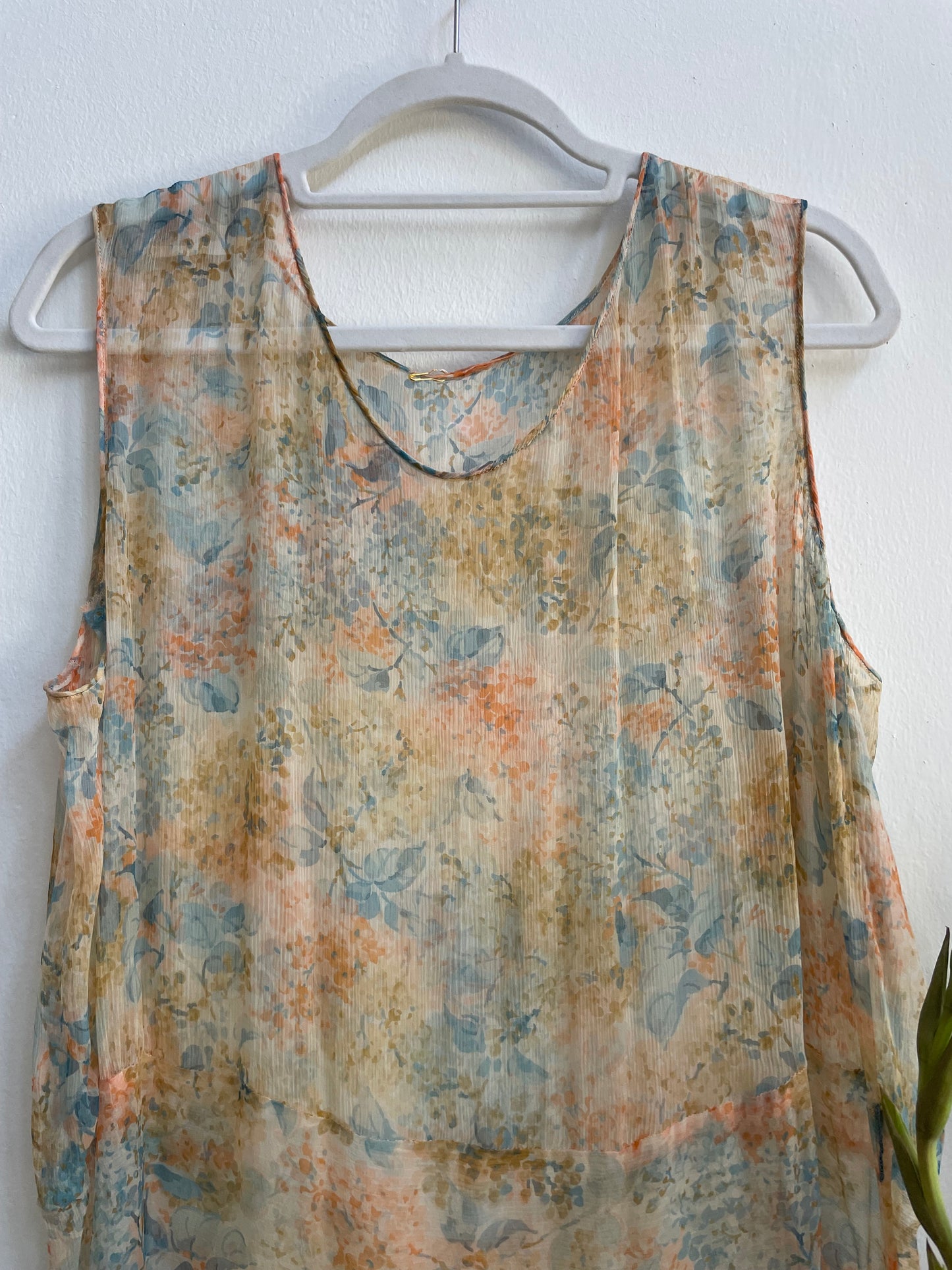 1920s Springtime Floral Silk Chiffon Drop Waist Dress