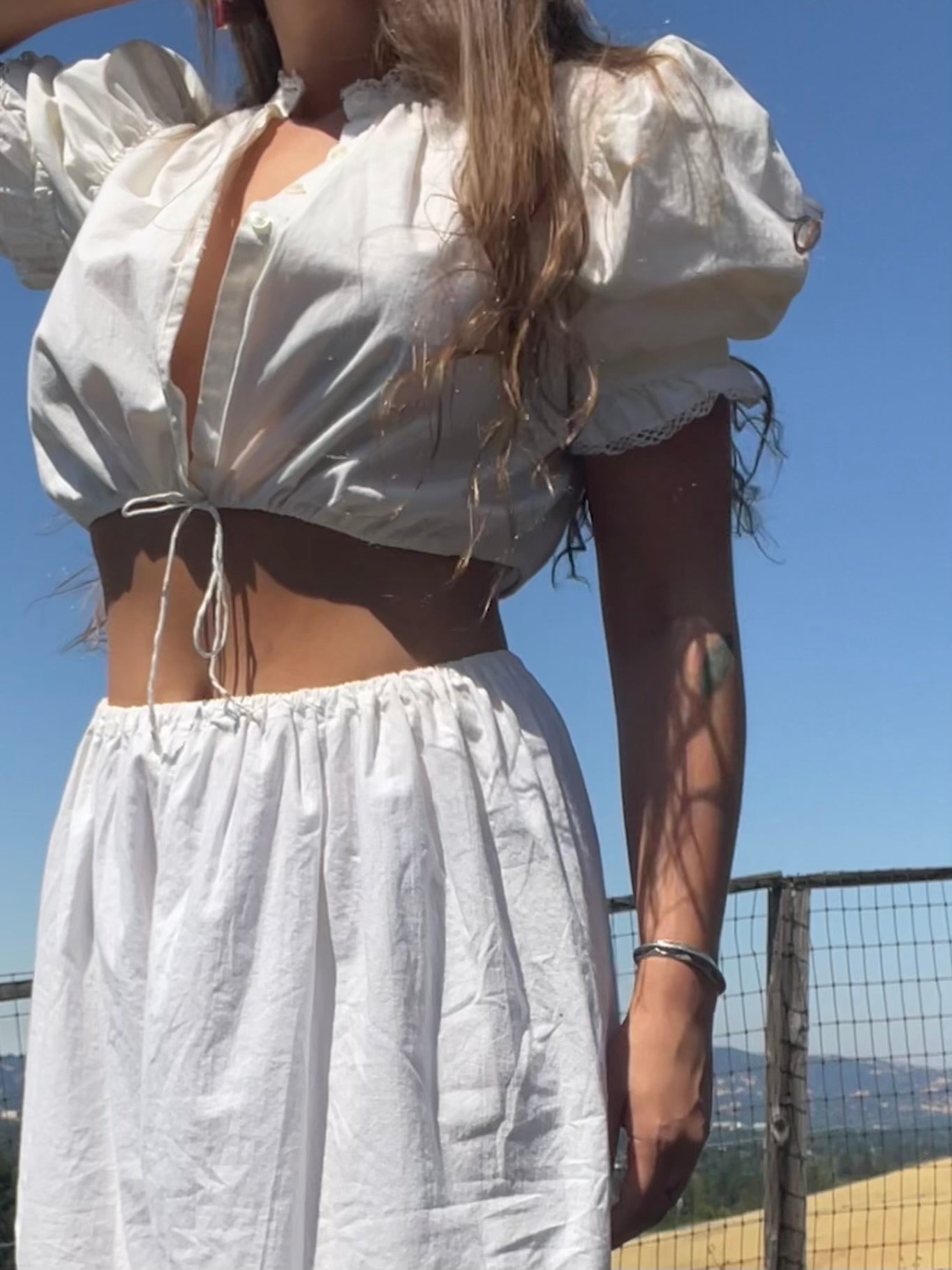 1960s/1970s Austrian Puff Sleeve Tie Waist Blouse