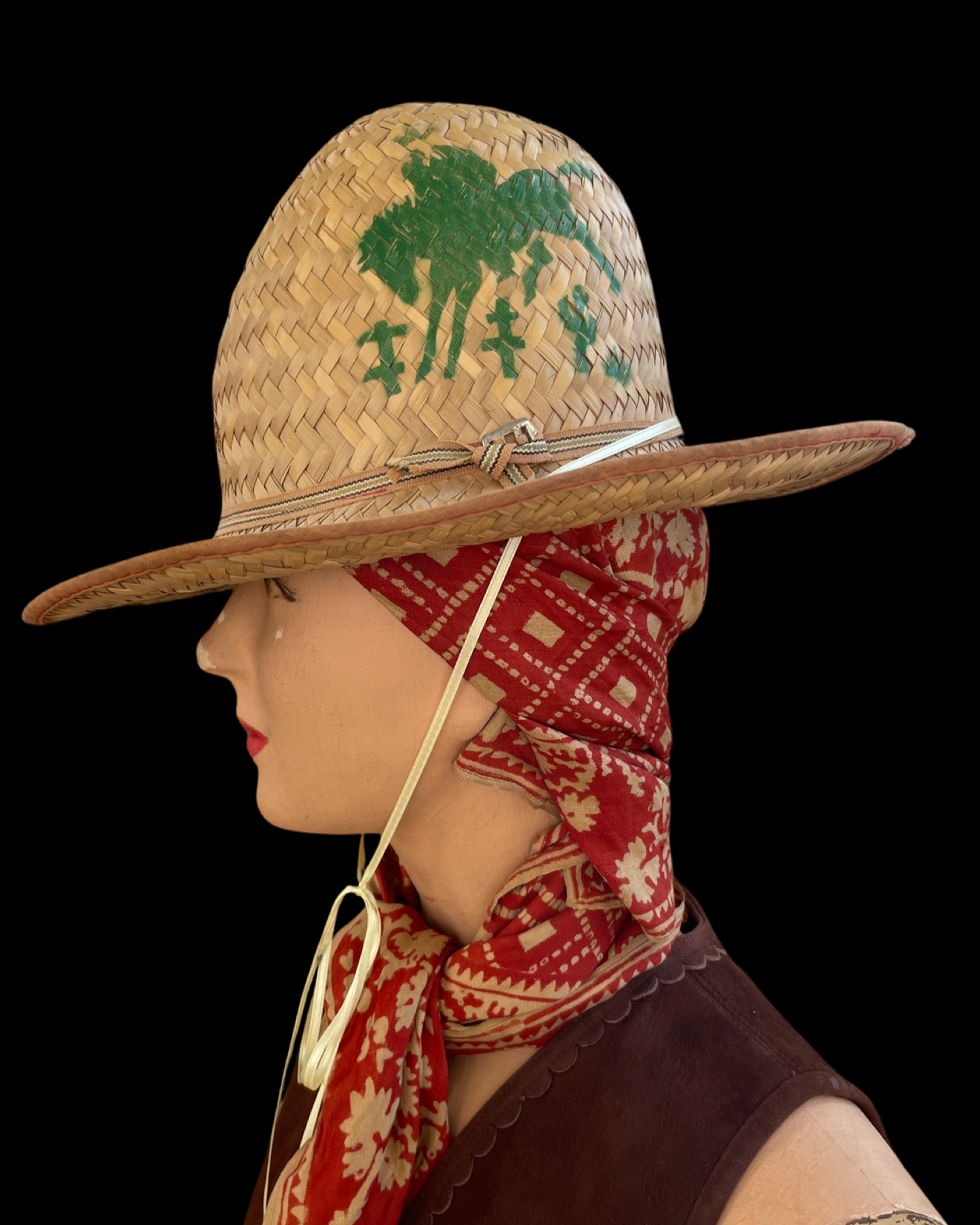 1940s Cowboy Stencil Straw Western Hat