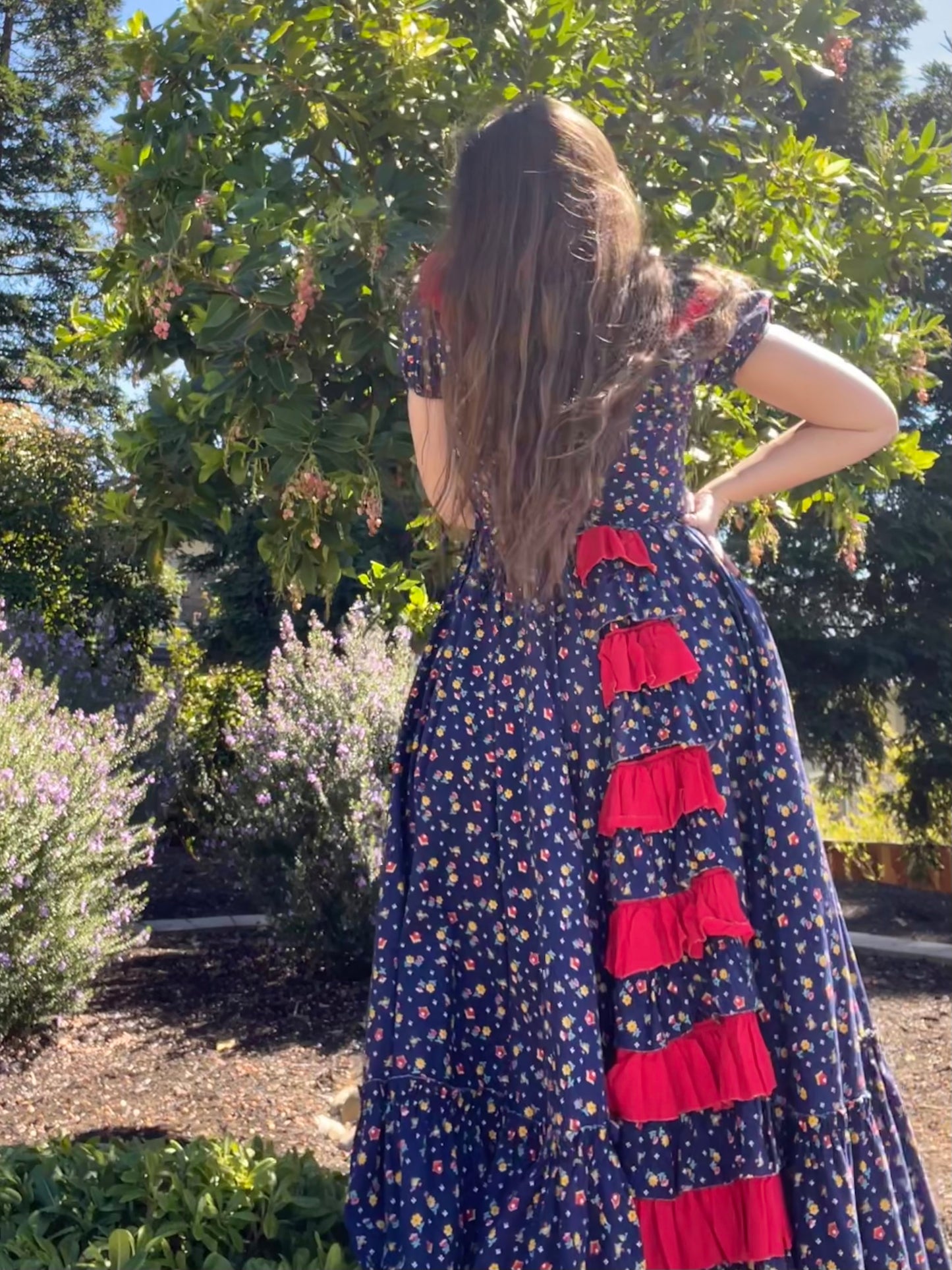 1940s Square Dancing Novelty Print Cotton Puff Sleeve Prairie Dress