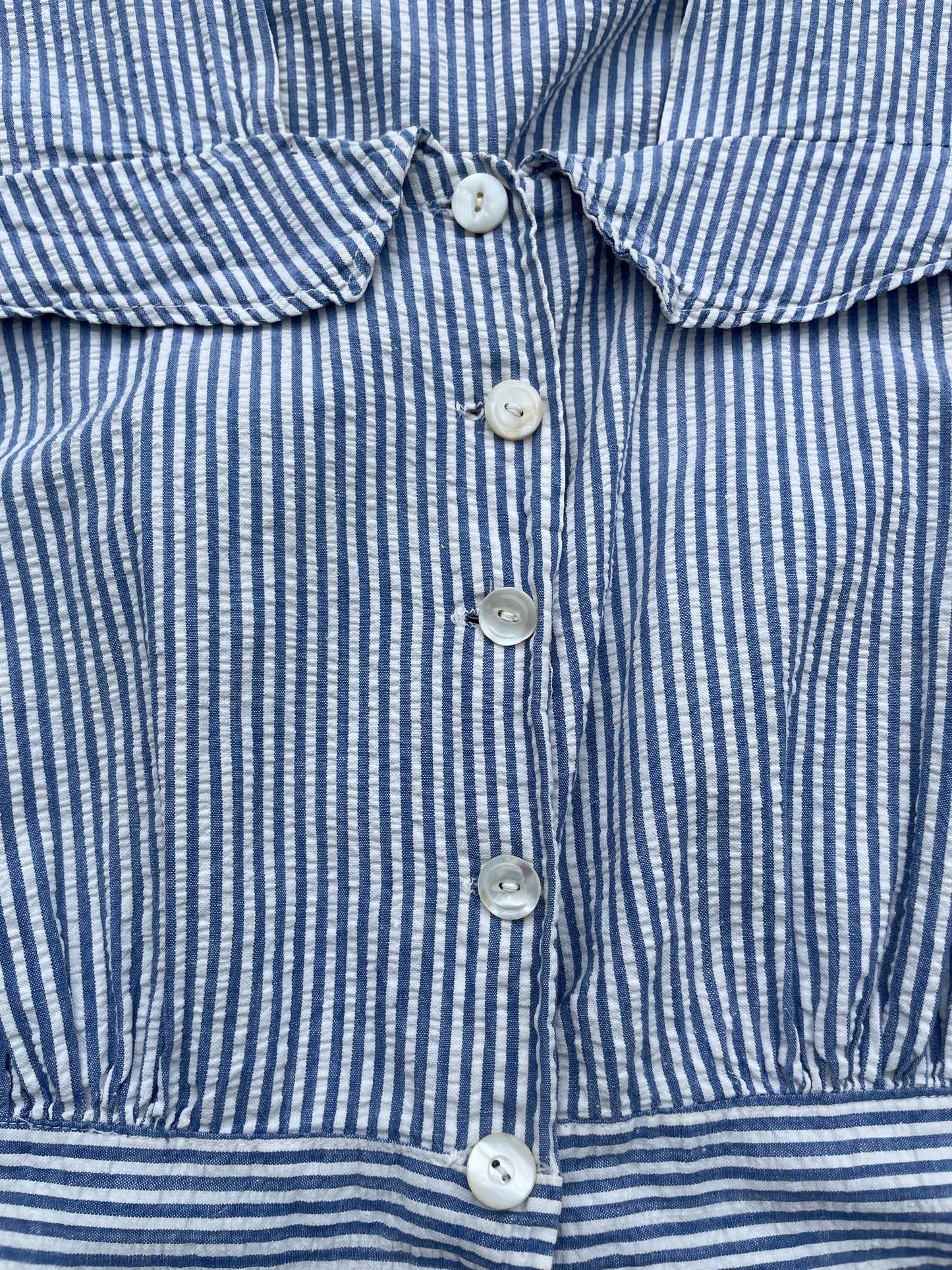1930s-1940s Striped Seersucker Cap Sleeve Playsuit
