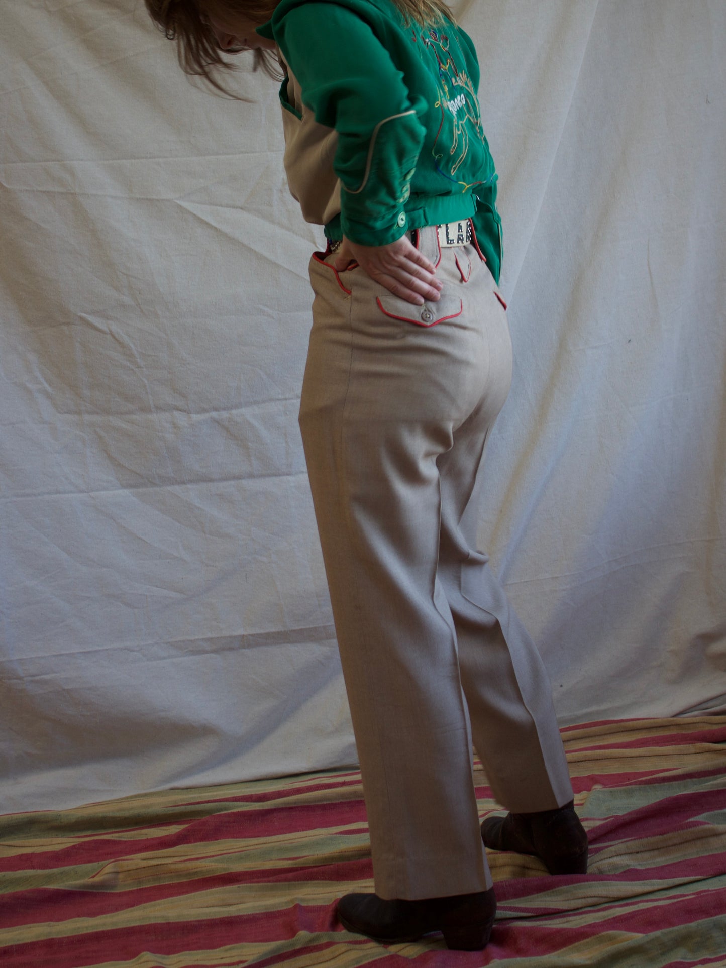 Rare 1940s Levis Shorthorn Gabardine Western Pants Red Piping