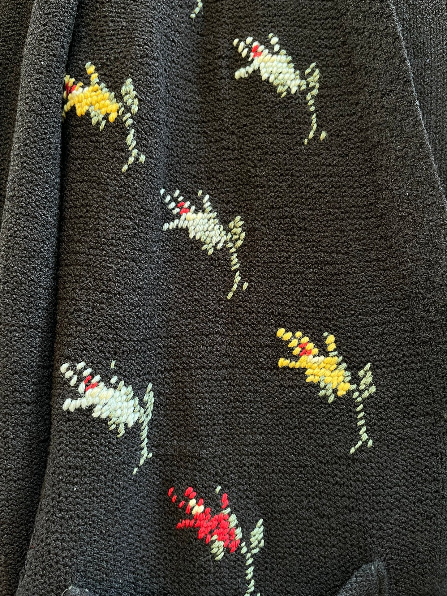 1920s Belgian Cotton Knit Hand Embroidered Floral Pocket Cardigan