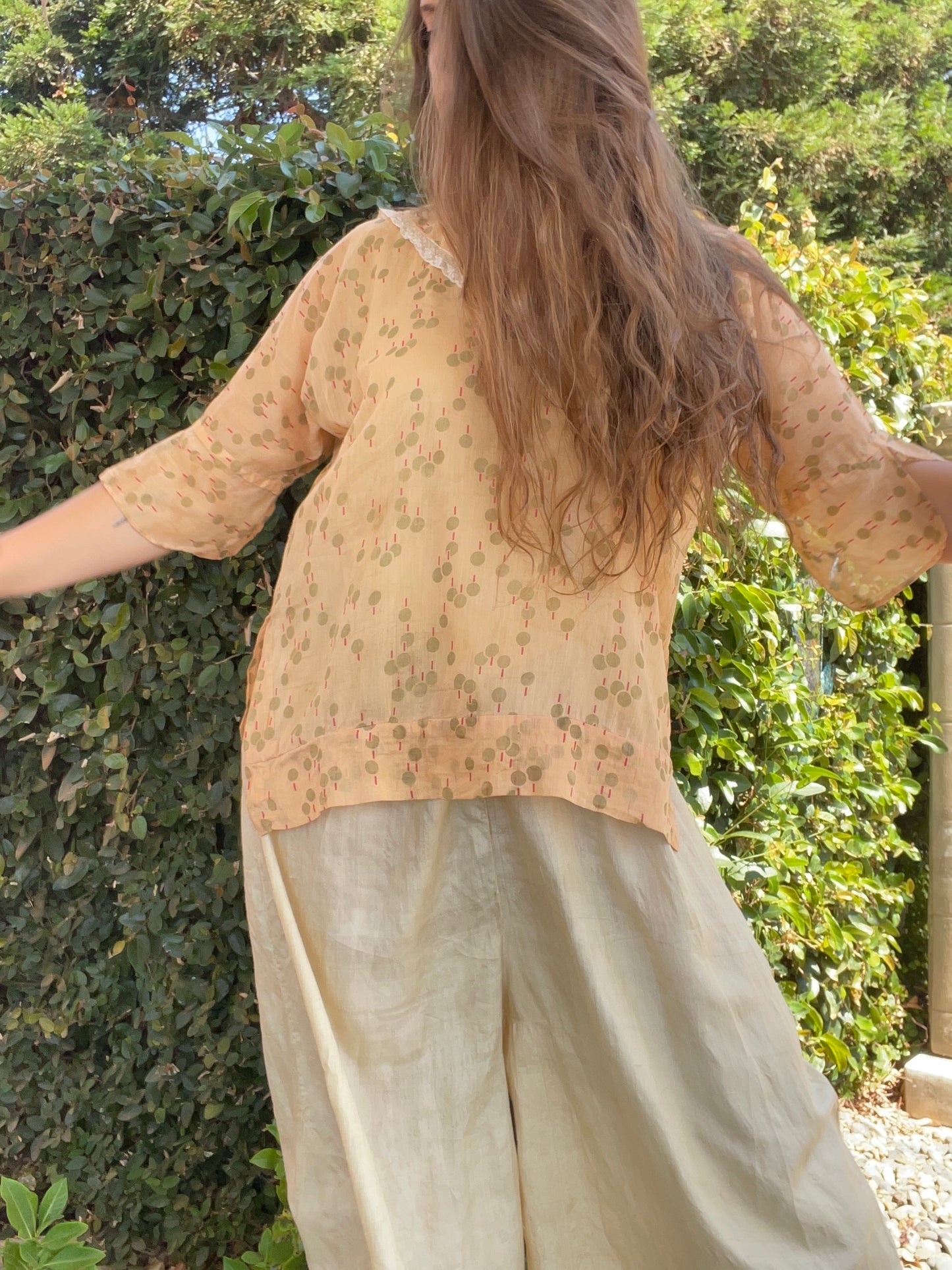 1920s Art Deco Cotton Voile Novelty Print Blouse