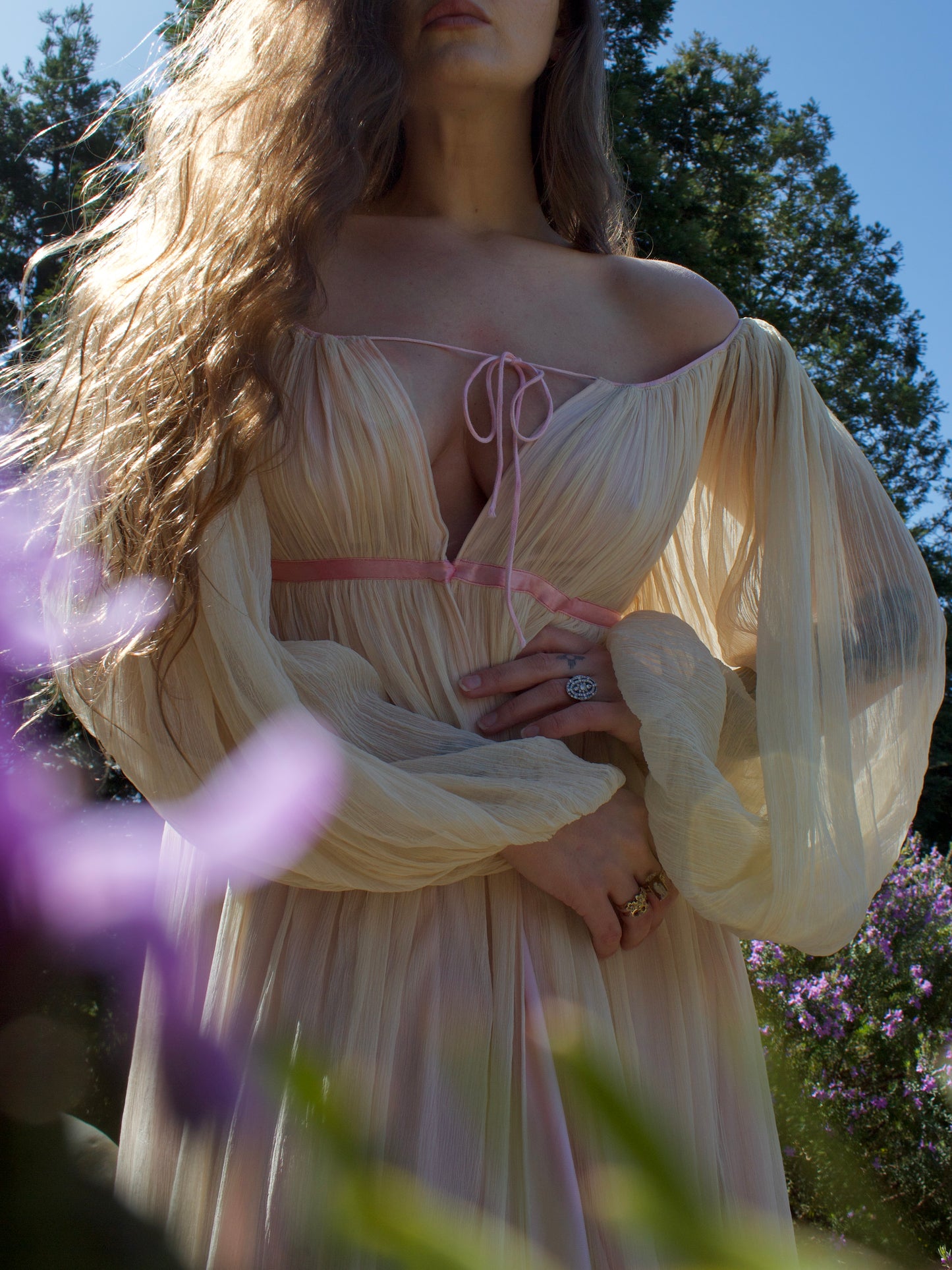 1820s/1920s Style Crinkle Gauze Empire Waist Trained Gown