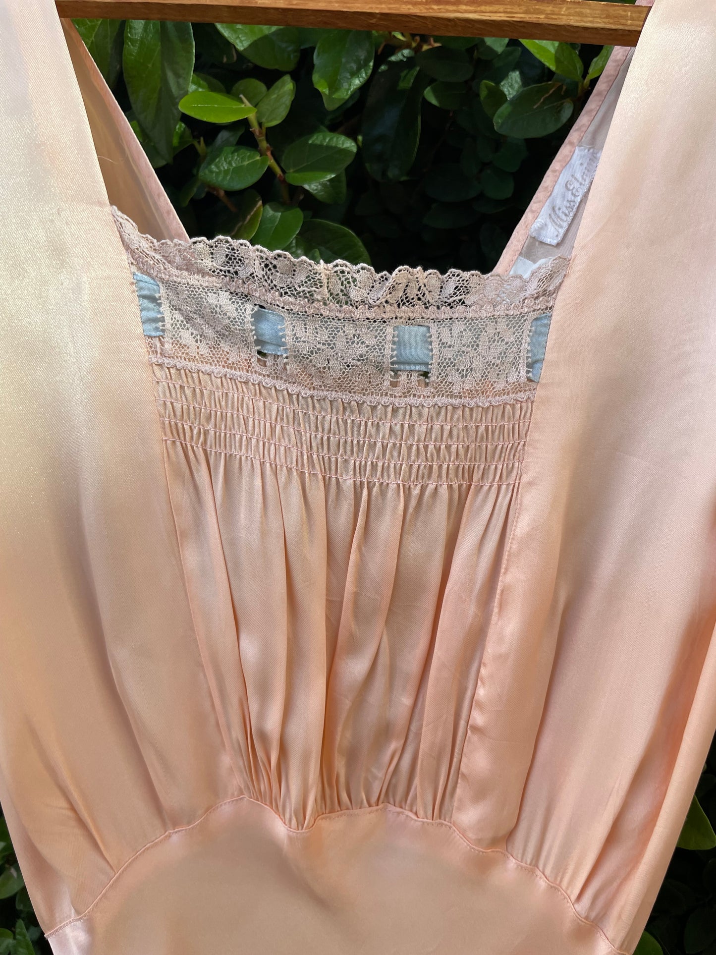 1940s Pink Rayon Satin Bias Cut Slip Dress With Ribbon Detailing