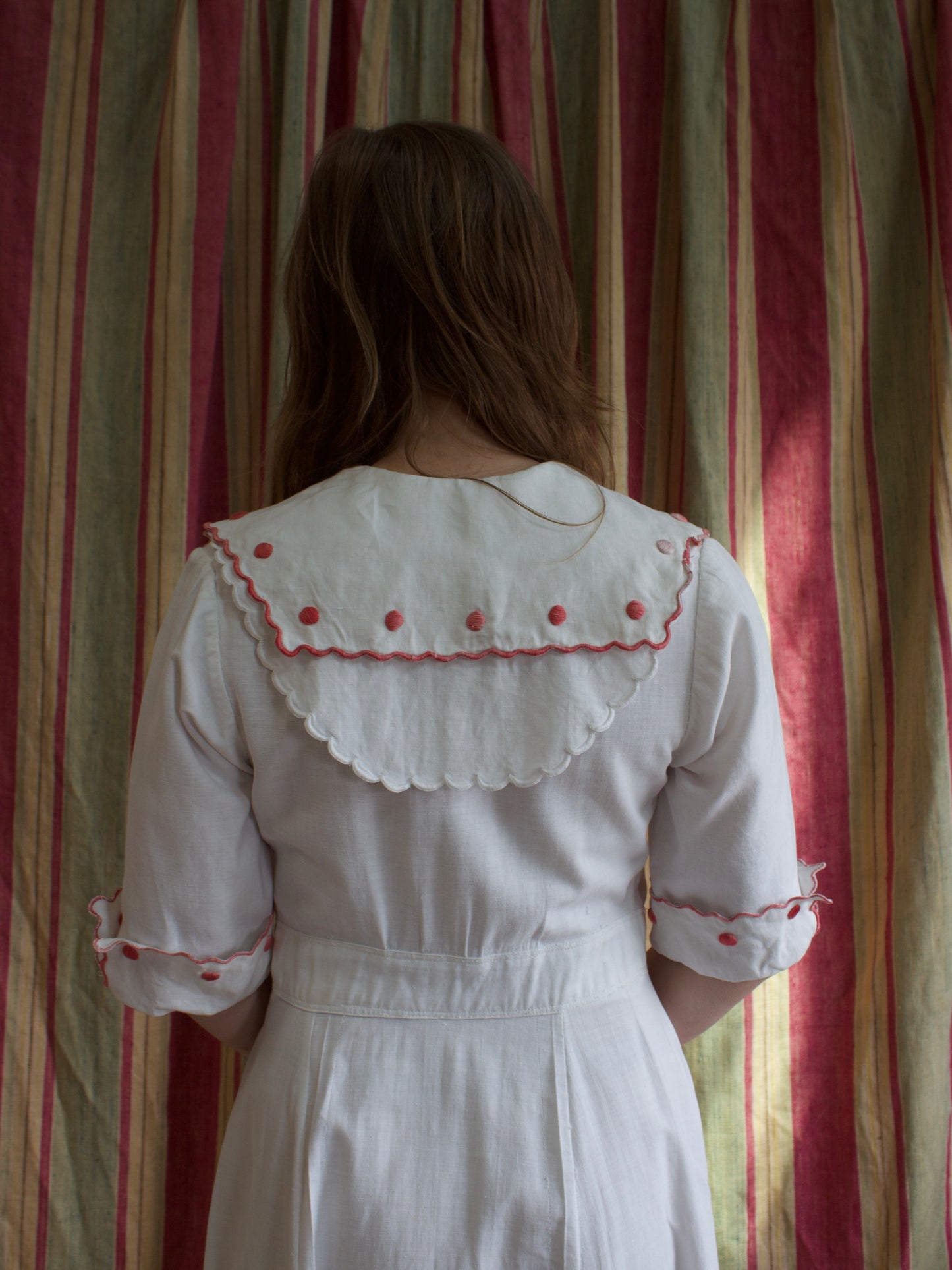 Edwardian Scalloped Hem Ivory Linen Sportswear Summer Dress