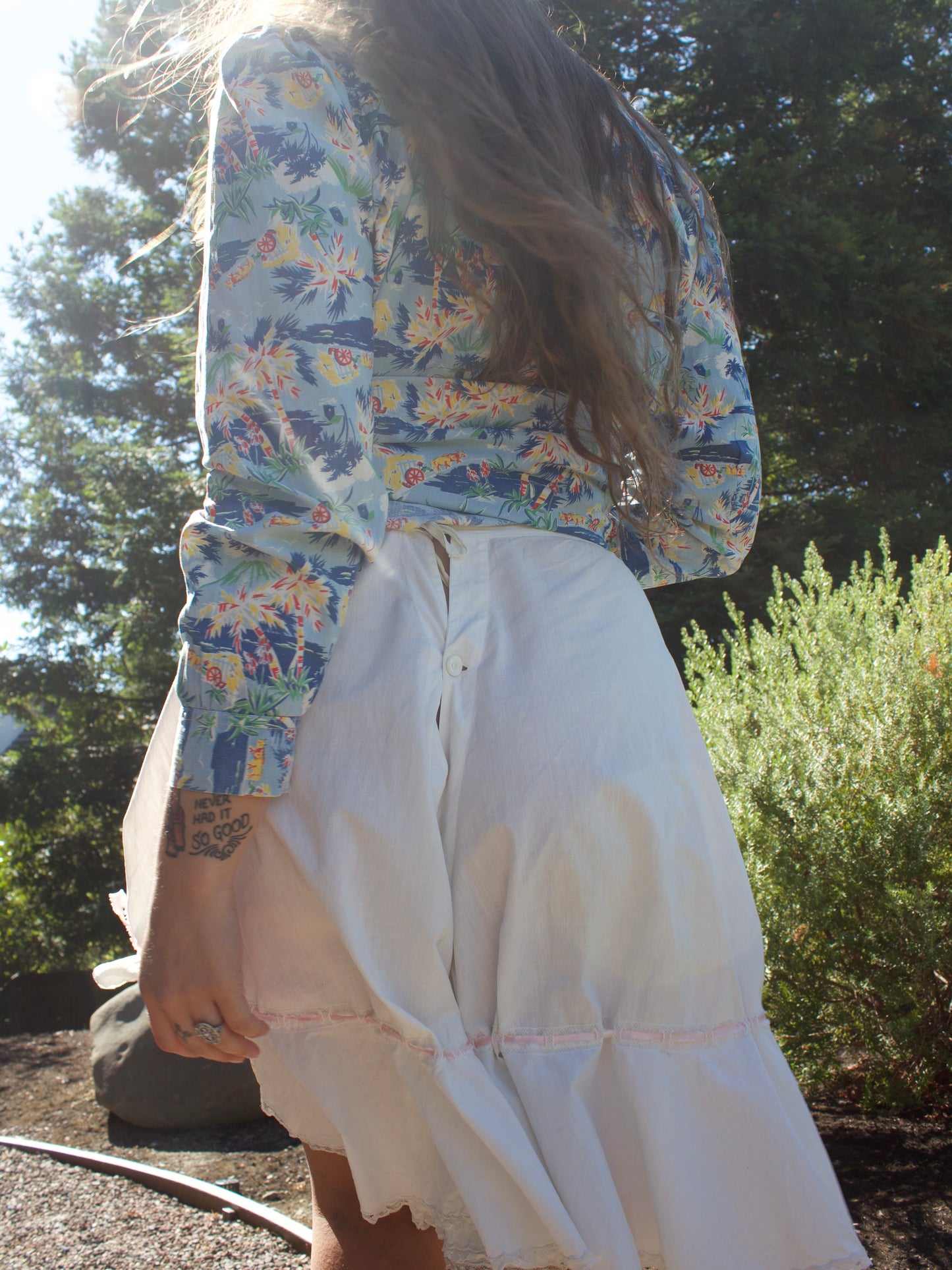 Antique Tie Waist Split Hem Cotton Bloomers w/ Ribbons