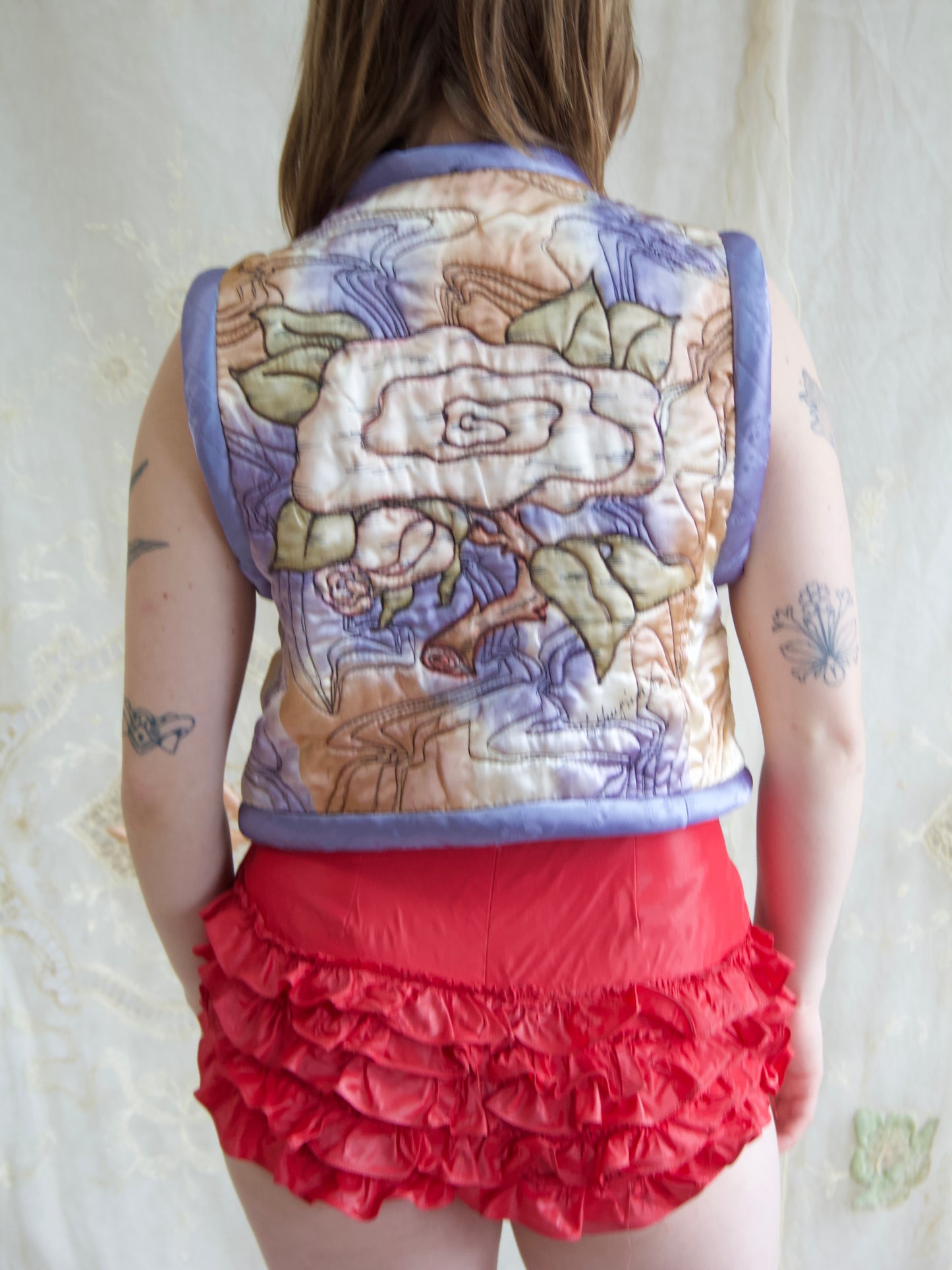 OOAK Vintage Hand Painted Quilted Silk/ Rayon Applique Vest