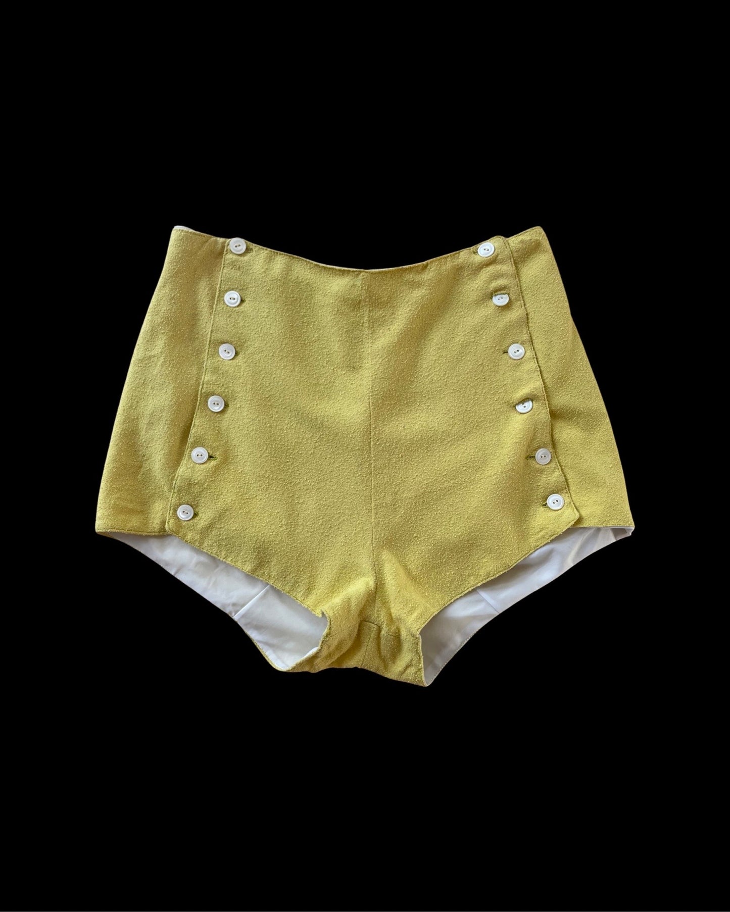 1930s Lemon Chartreuse Nubby Knit Double Side Button Hot Pants